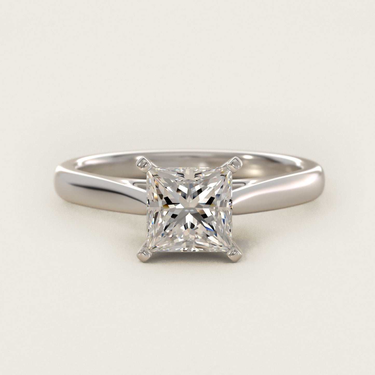 Tapered Cathedral Solitaire Engagement Ring in 14k White Gold - Princess Center