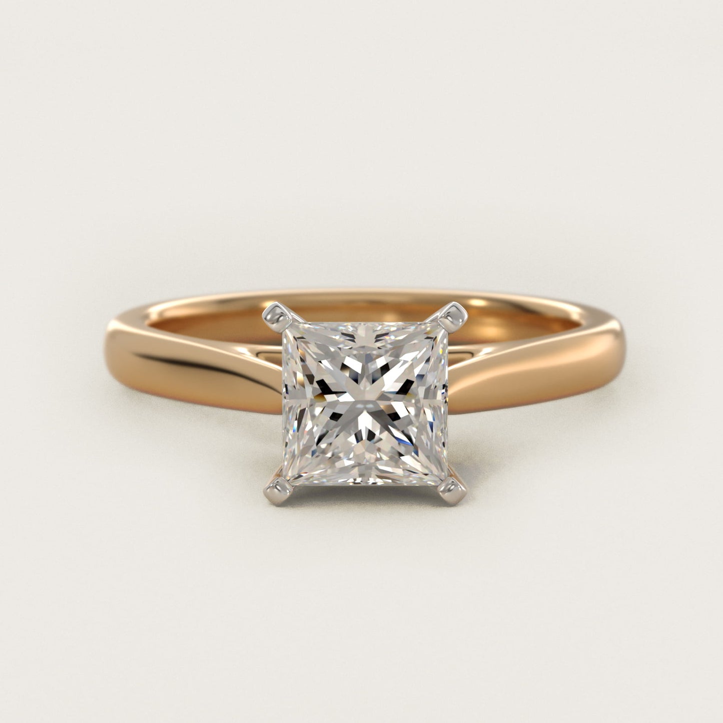 Tapered Cathedral Solitaire Engagement Ring in 14K Yellow Gold - Princess Center