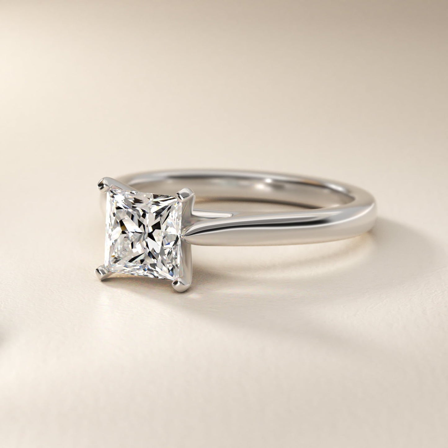 Tapered Cathedral Solitaire Engagement Ring in Platinum - Princess Center