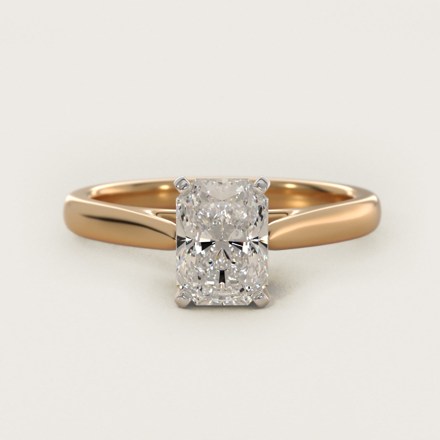 Tapered Cathedral Solitaire Engagement Ring in 14K Yellow Gold - Radiant Center