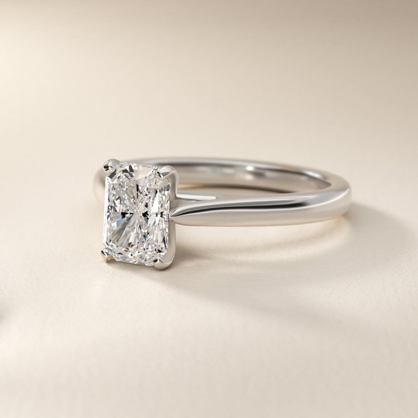 Tapered Cathedral Solitaire Engagement Ring in Platinum - Radiant Center