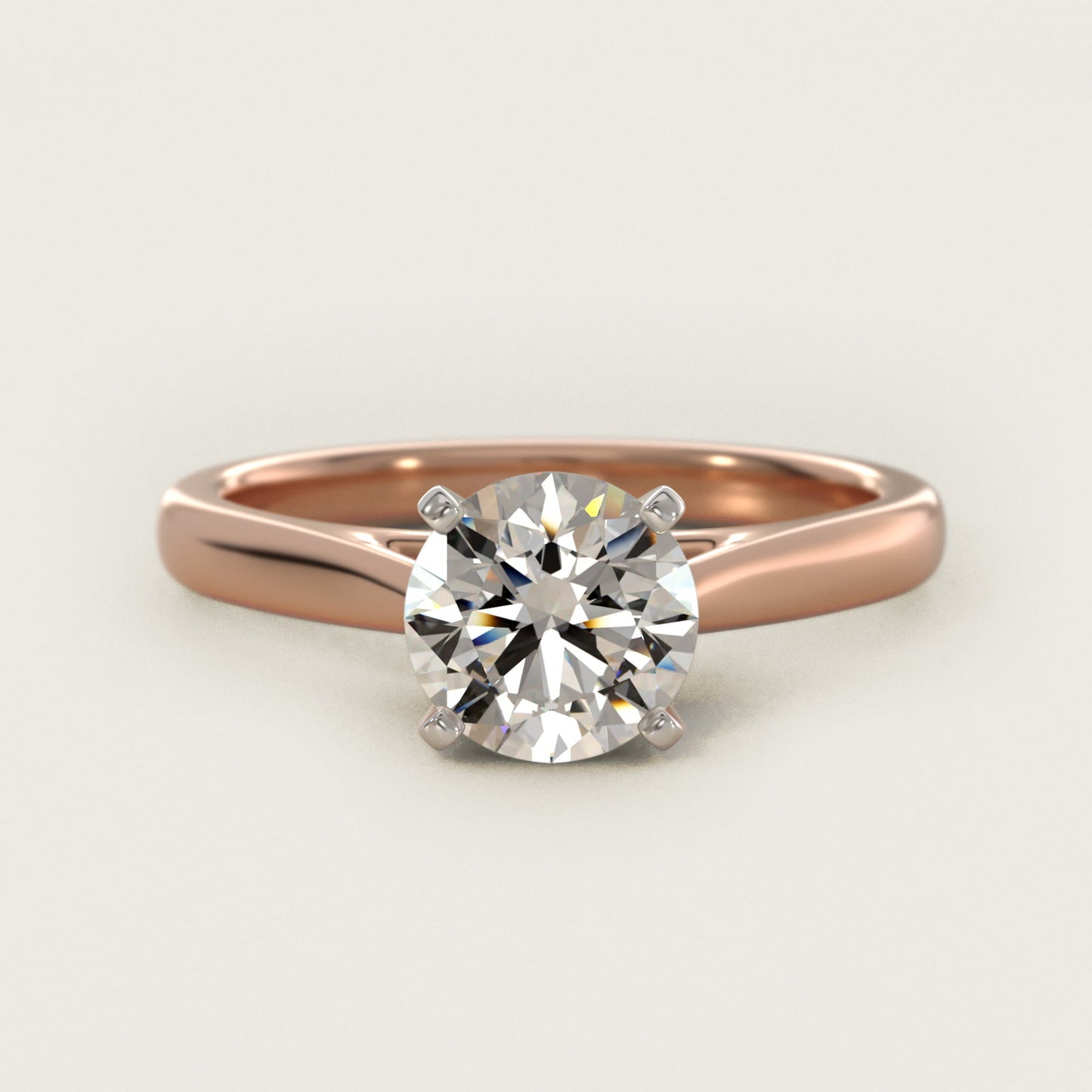 Tapered Cathedral Solitaire Engagement Ring in 14k Rose Gold - Round Center