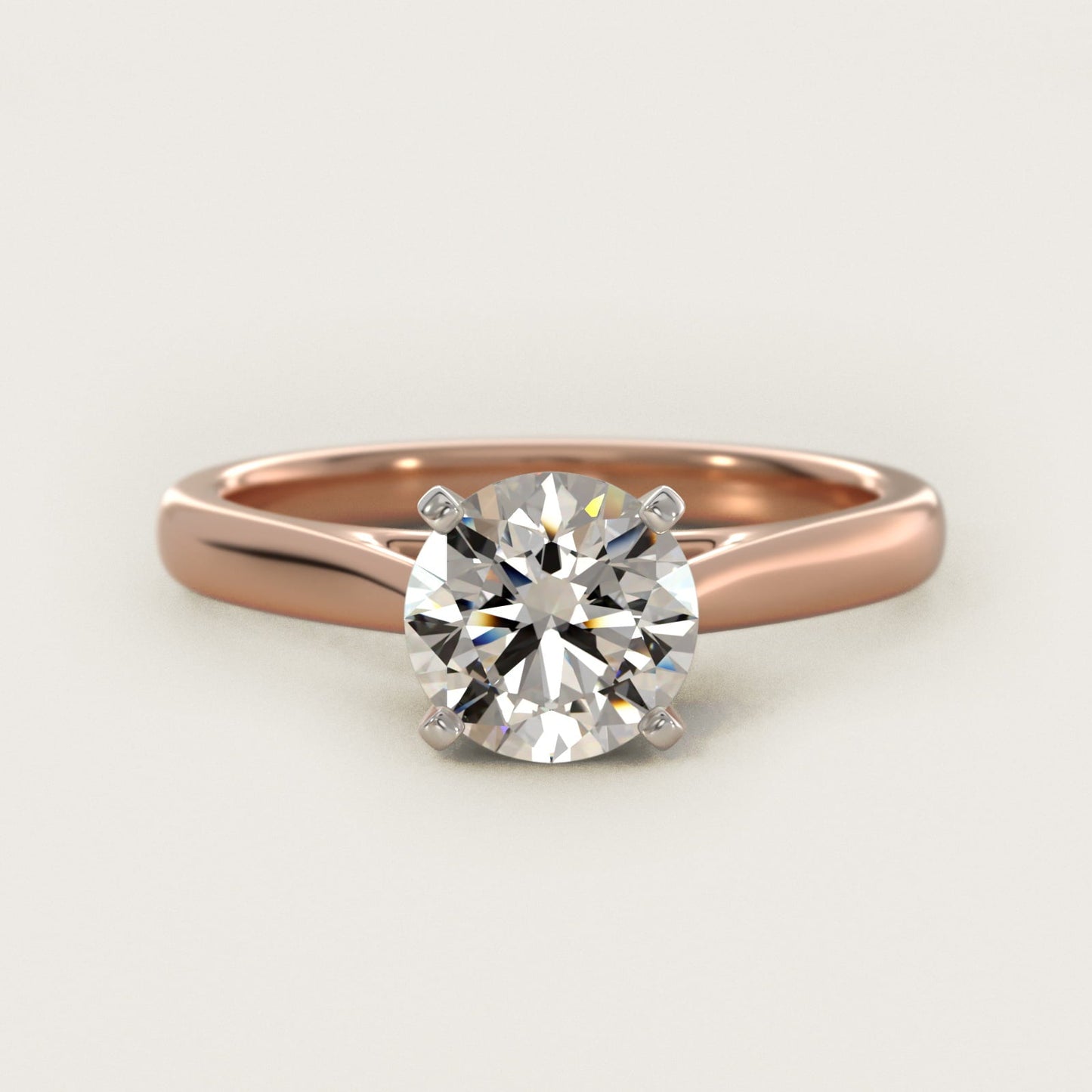 Tapered Cathedral Solitaire Engagement Ring in 18k Rose Gold - Round Center