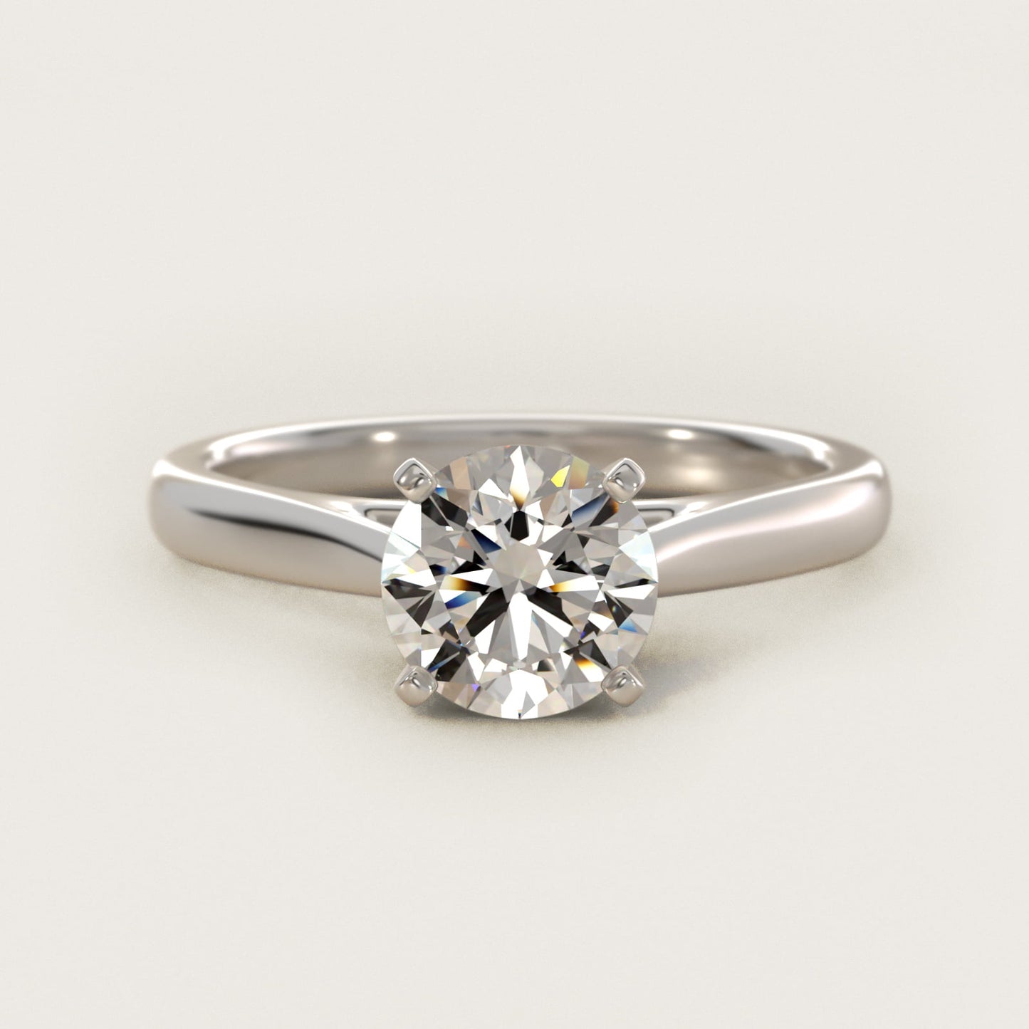 Tapered Cathedral Solitaire Engagement Ring in 14k White Gold - Round Center