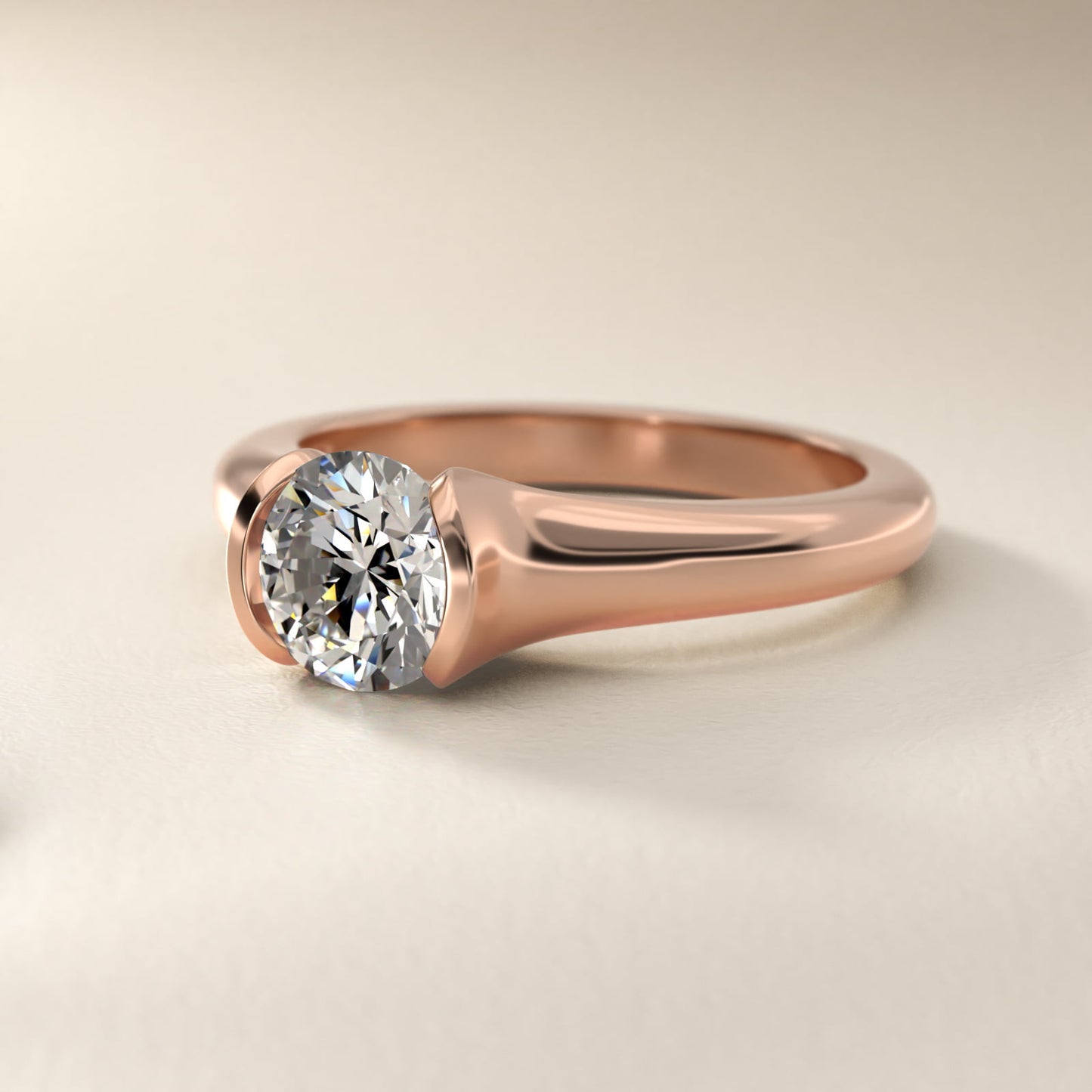 Tapered Half Bezel Tension Engagement Ring In 14K Rose Gold By James Allen - Round Center