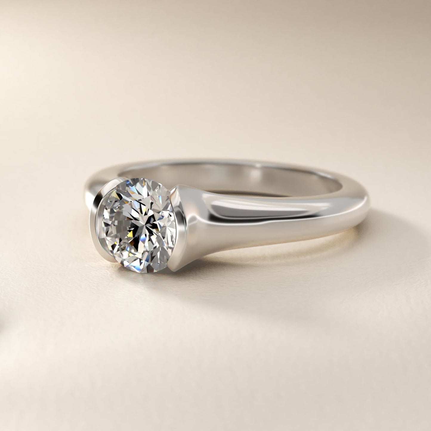 Tapered Half Bezel Tension Engagement Ring In 18k White Gold By James Allen - Round Center