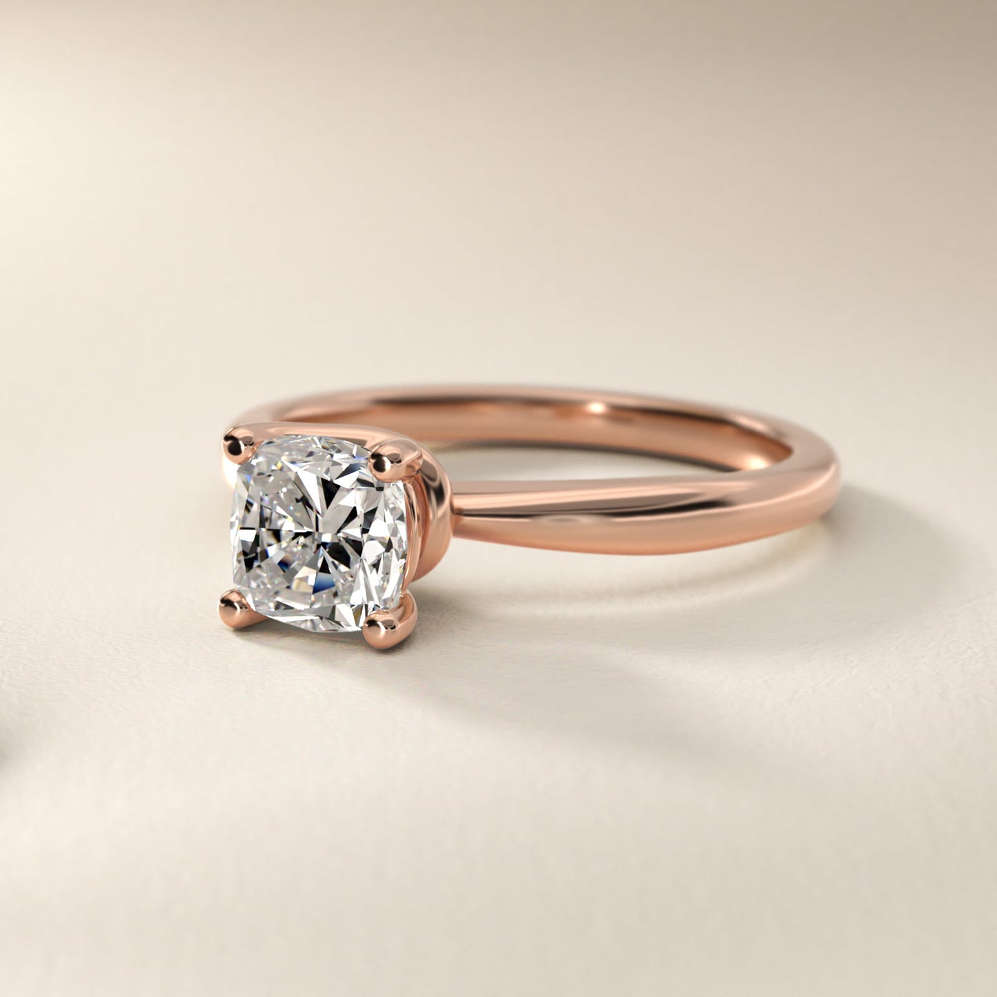 Tapered Ribbon Solitaire Engagement Ring in 14k Rose Gold - Cushion Center