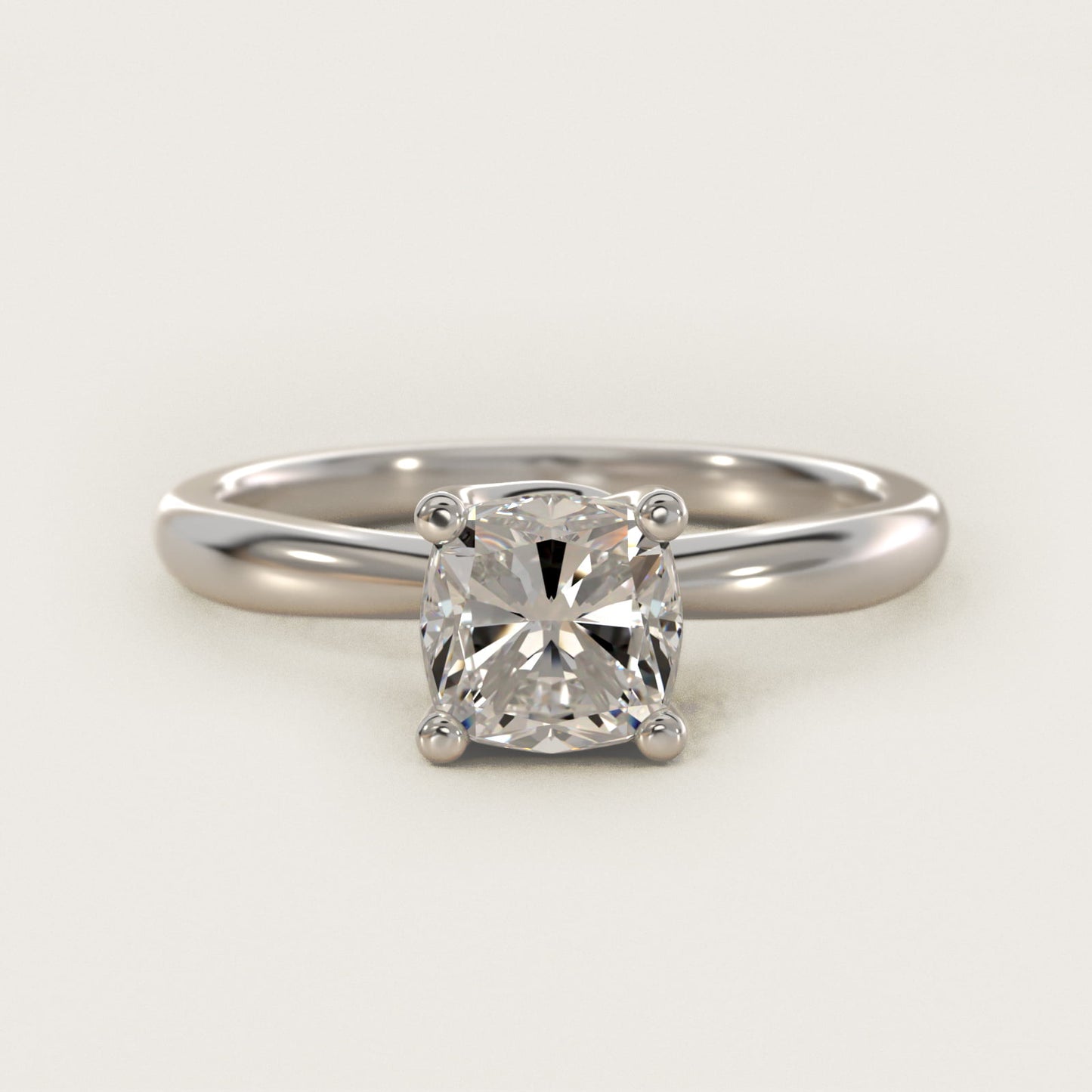 Tapered Ribbon Solitaire Engagement Ring in 14k White Gold - Cushion Center