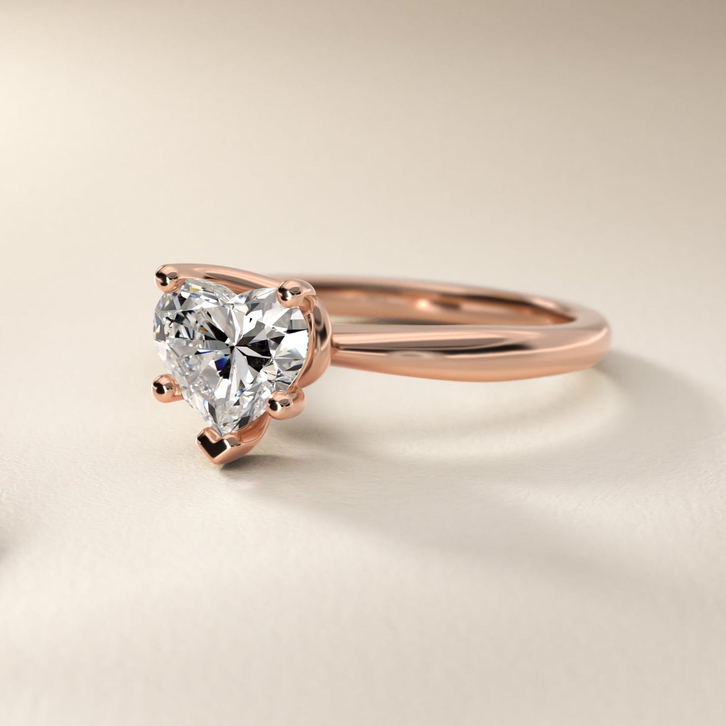 Tapered Ribbon Solitaire Engagement Ring in 14k Rose Gold - Heart Center