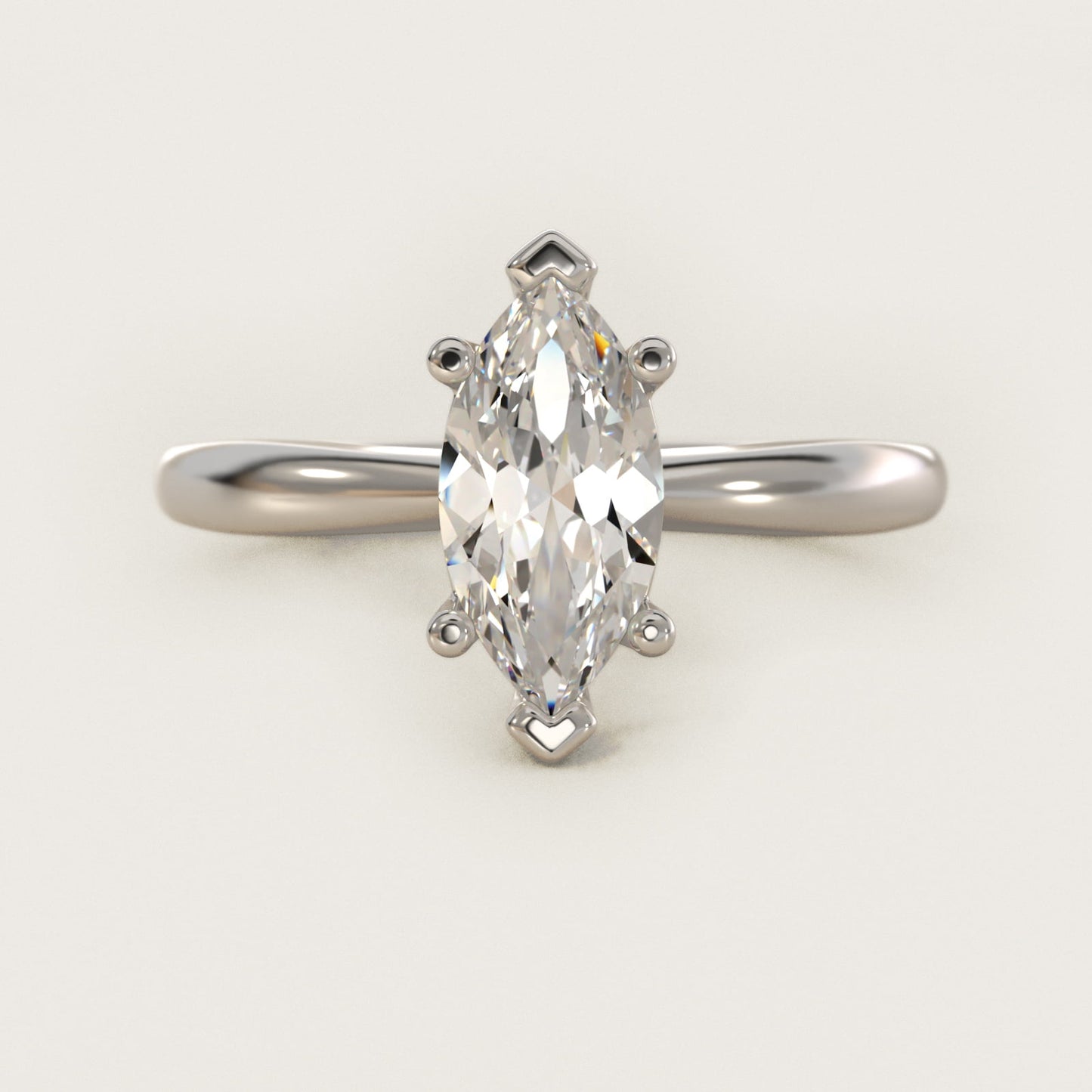 Tapered Ribbon Solitaire Engagement Ring in 14k White Gold - Marquise Center