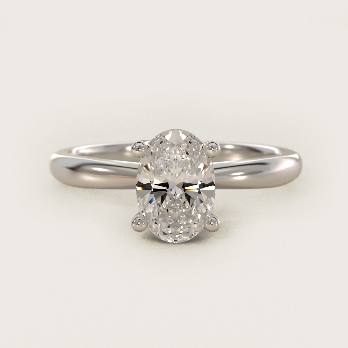 Tapered Ribbon Solitaire Engagement Ring in 14k White Gold - Oval Center