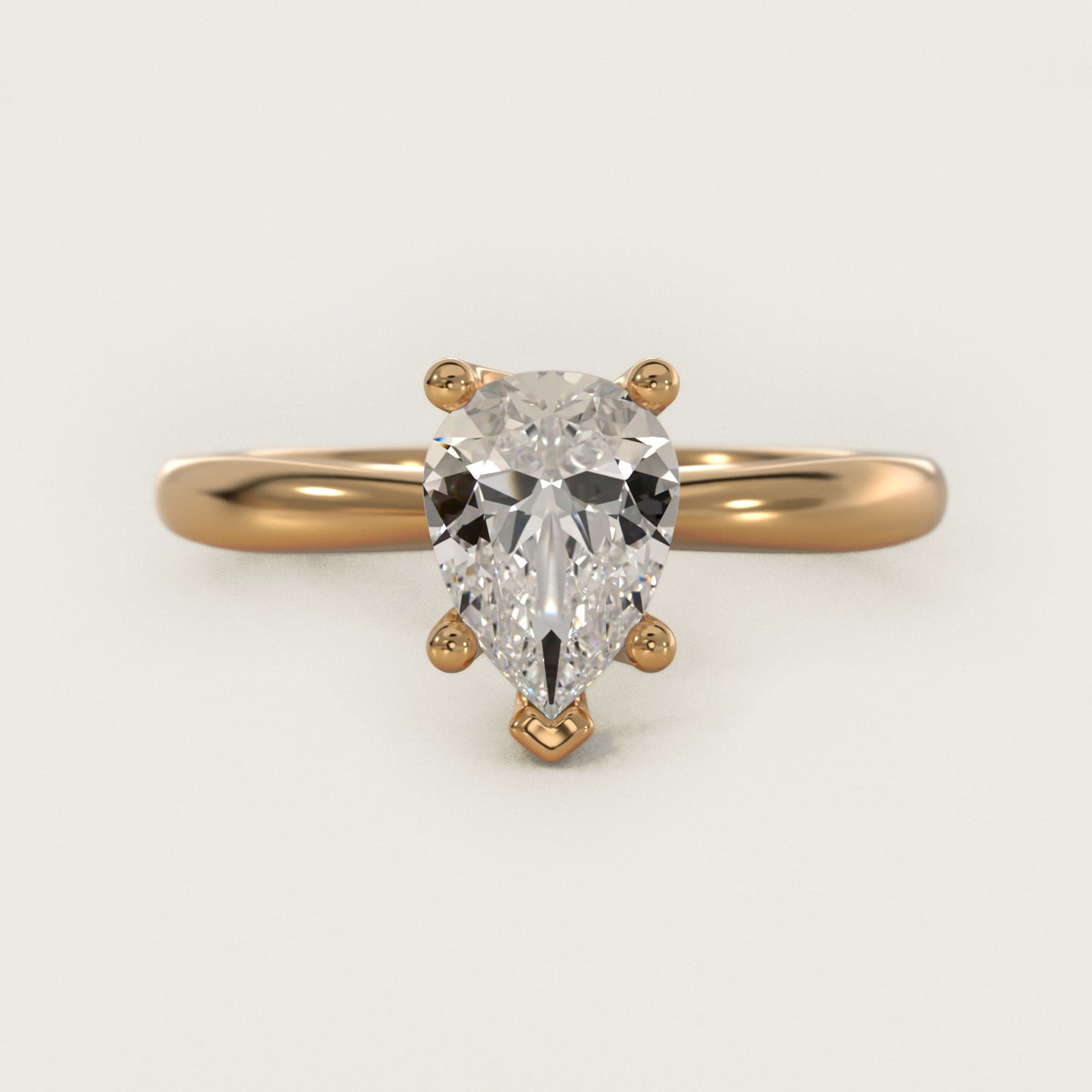 Tapered Ribbon Solitaire Engagement Ring in 14k Yellow Gold - Pear Center