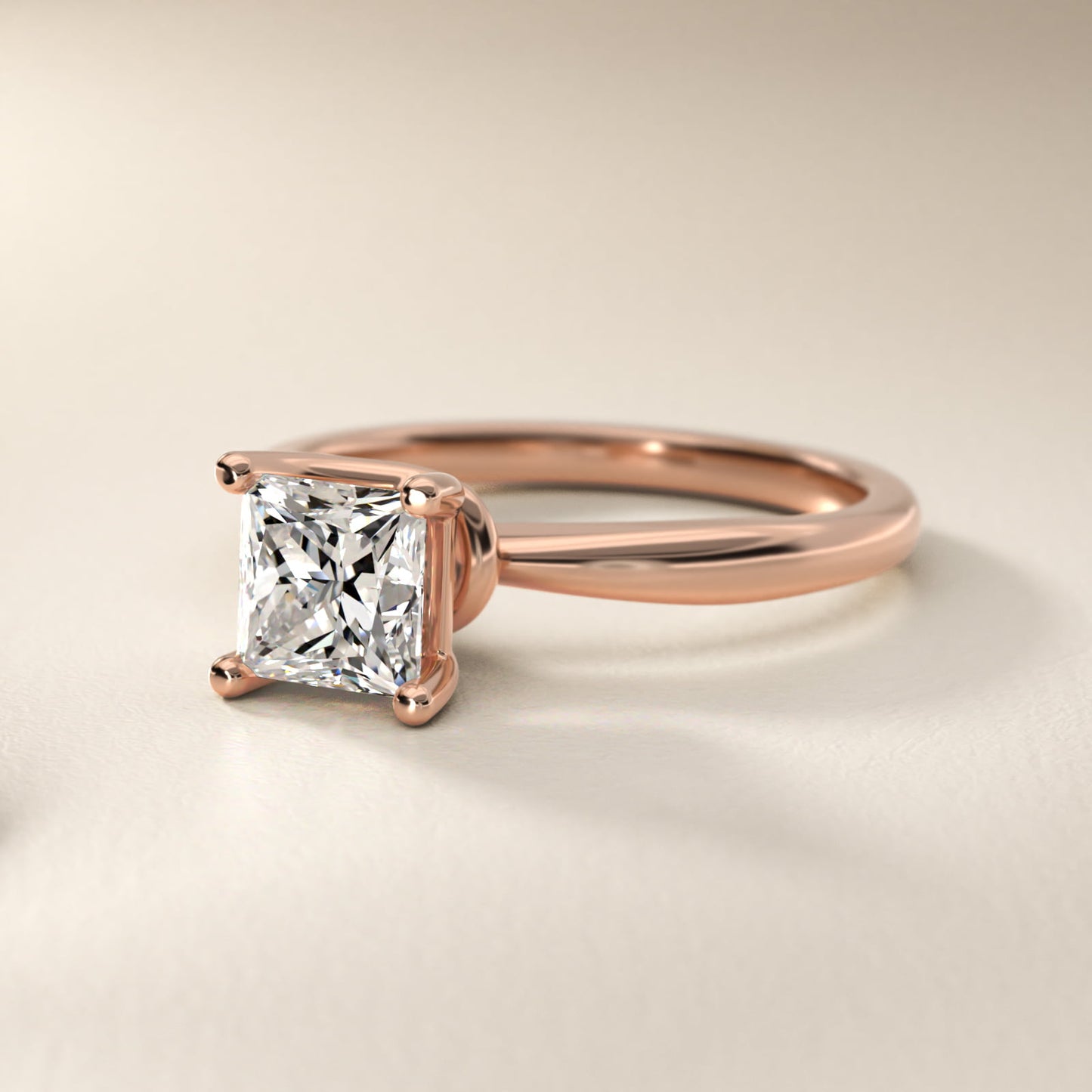 Tapered Ribbon Solitaire Engagement Ring in 14k Rose Gold - Princess Center