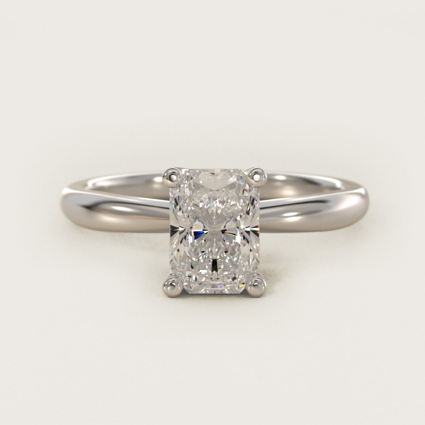 Tapered Ribbon Solitaire Engagement Ring in Platinum - Radiant Center