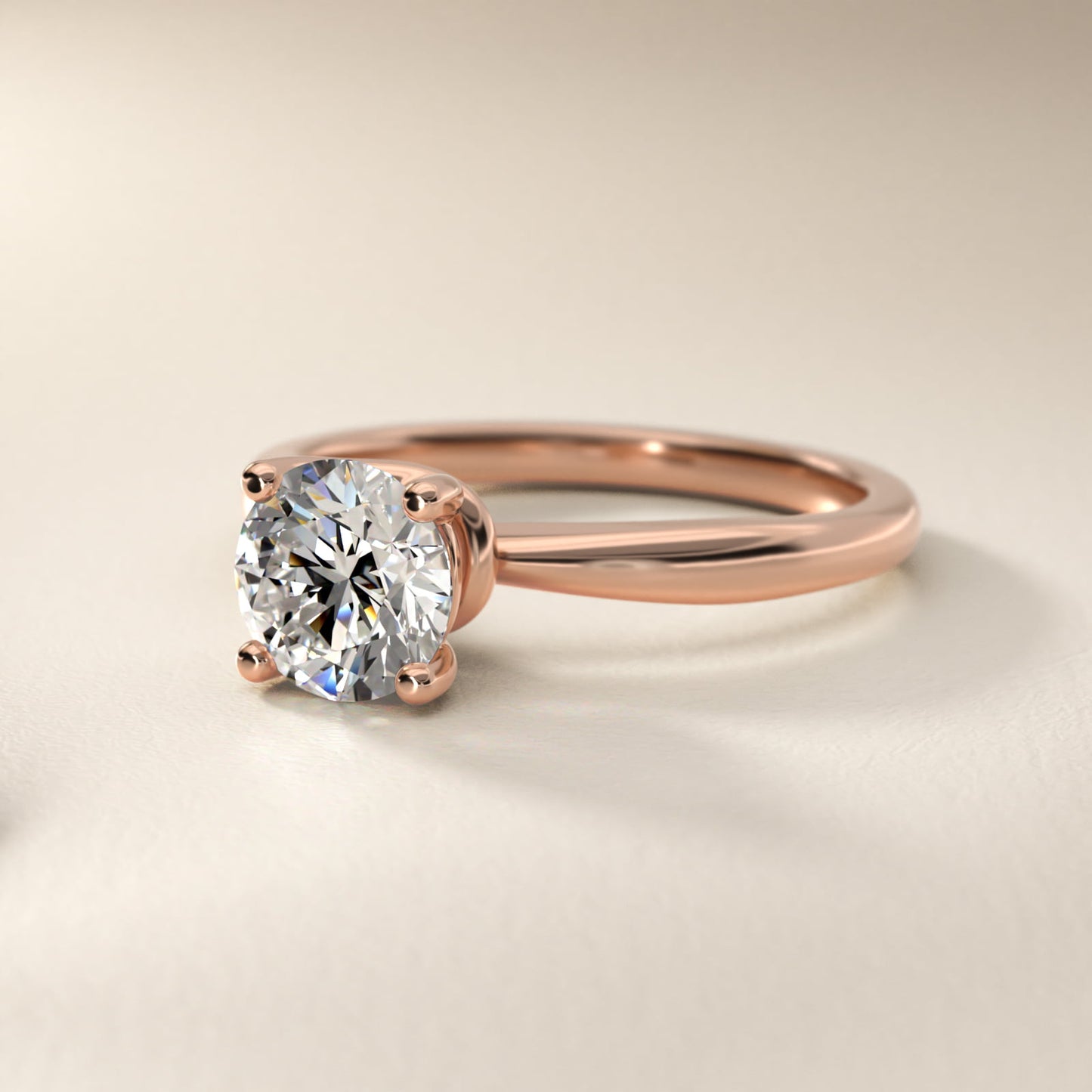 Tapered Ribbon Solitaire Engagement Ring in 18k Rose Gold - Round Center