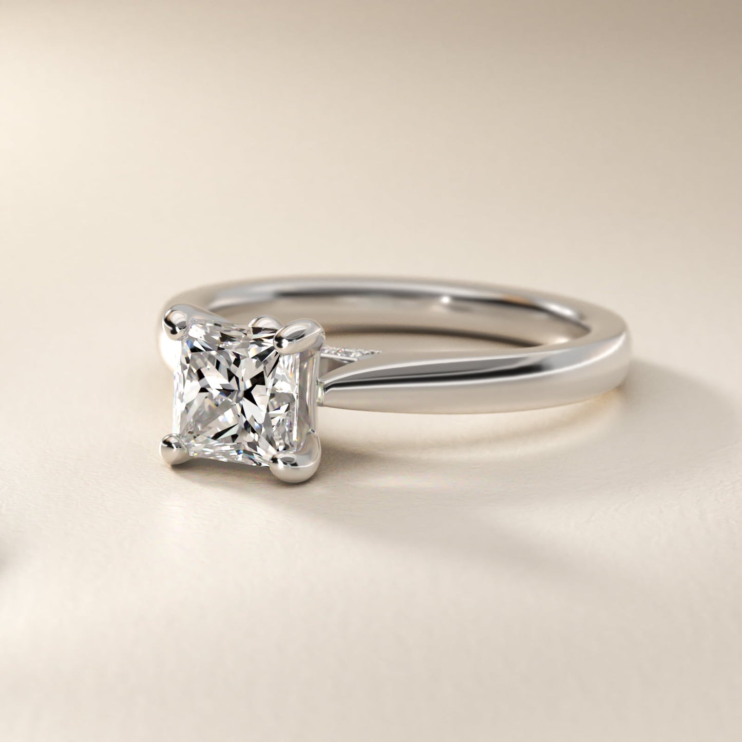 Tapered Solitaire Engagement Ring With Pav? Accent In Platinum By James Allen - Princess Center