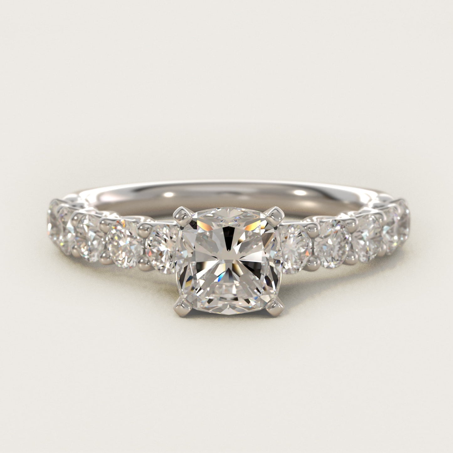 Tessere Diamond Engagement Ring in 18k White Gold (5/8 ct. tw.) - Cushion Center