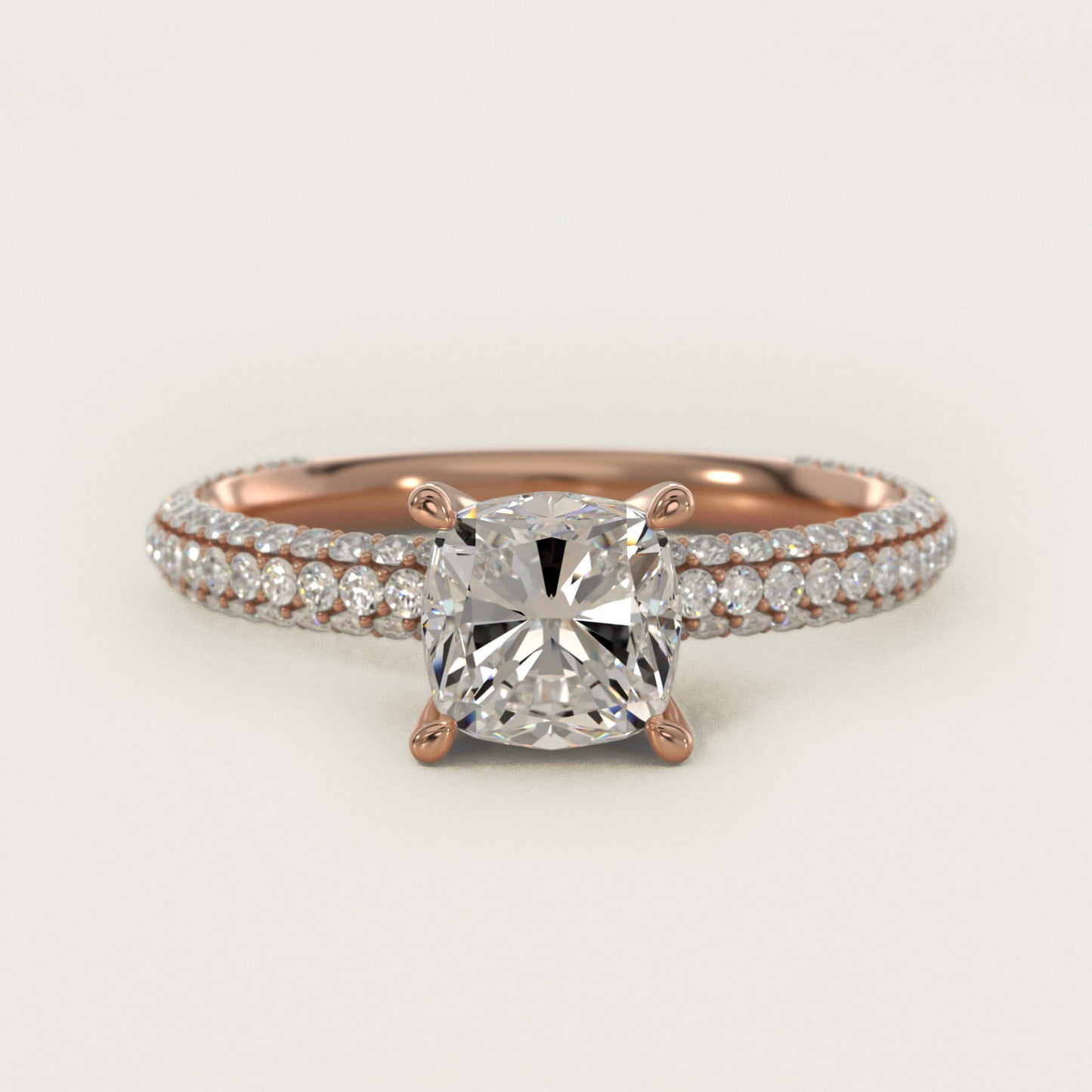 The Gallery Collection™ Rolled MicropavŽ Diamond Engagement Ring in 14k Rose Gold (3/8 ct. tw.) - Cushion Center