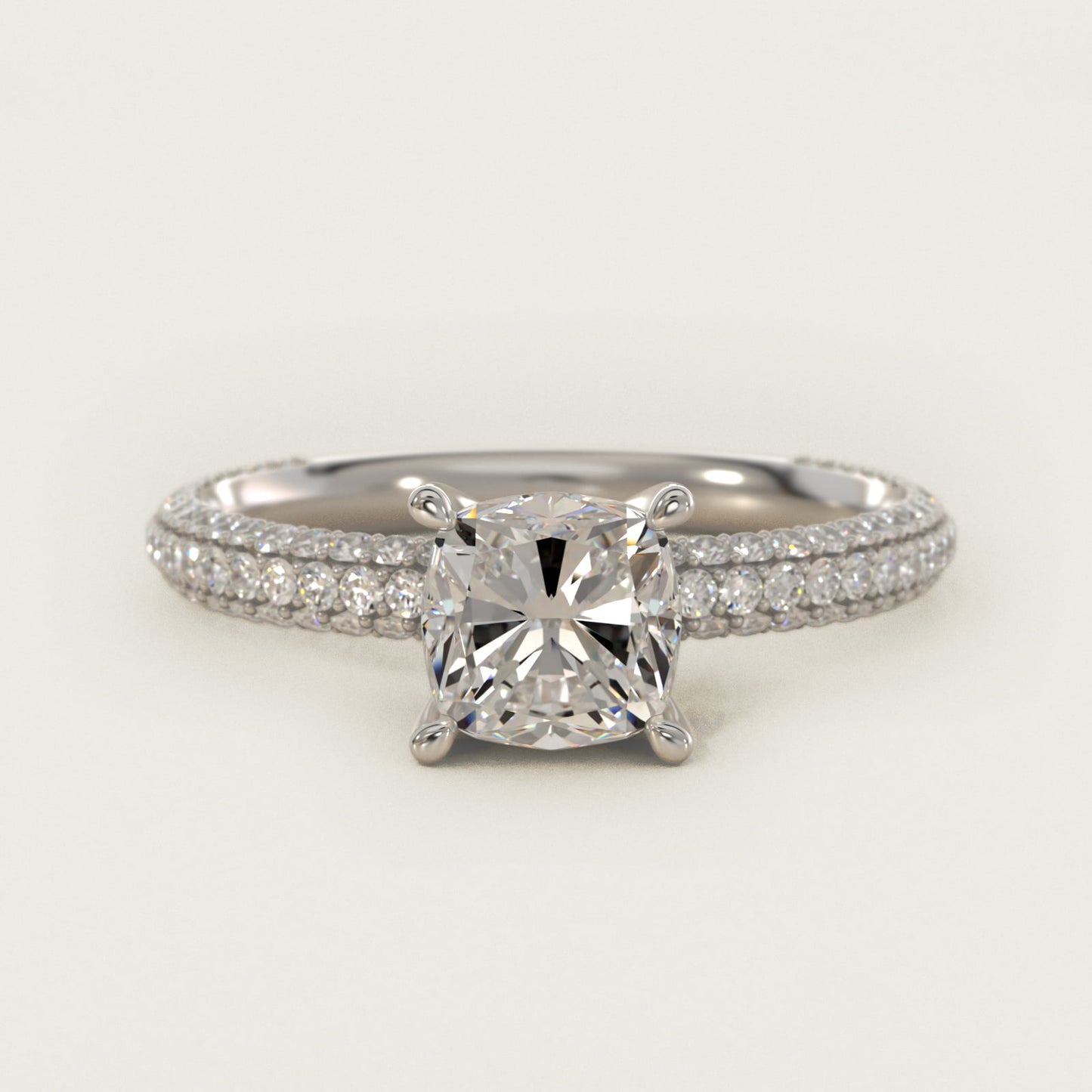 The Gallery Collection™ Rolled MicropavŽ Diamond Engagement Ring in 14k White Gold (3/8 ct. tw.) - Cushion Center