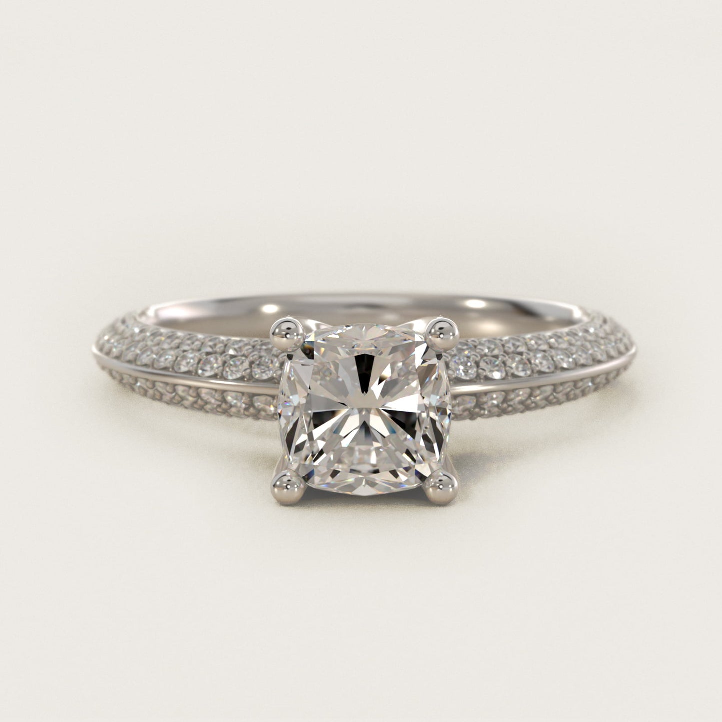 The Gallery Collection™ Knife Edge MicropavŽ Diamond Engagement Ring in 18k White Gold (3/8 ct. tw.) - Cushion Center