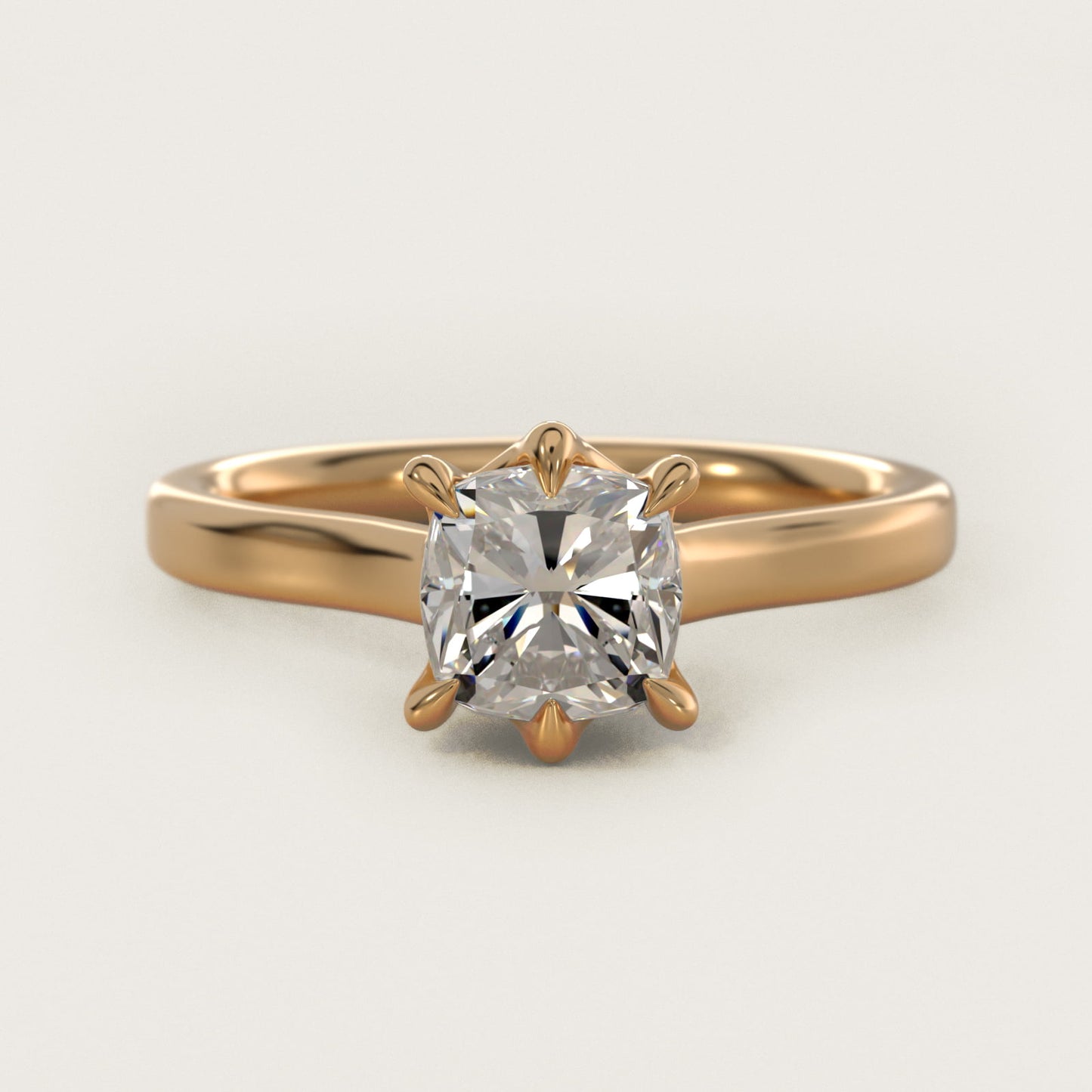 The Gallery Collection Six-Prong Trellis Solitaire Diamond Engagement Ring in 14K Yellow Gold - Cushion Center