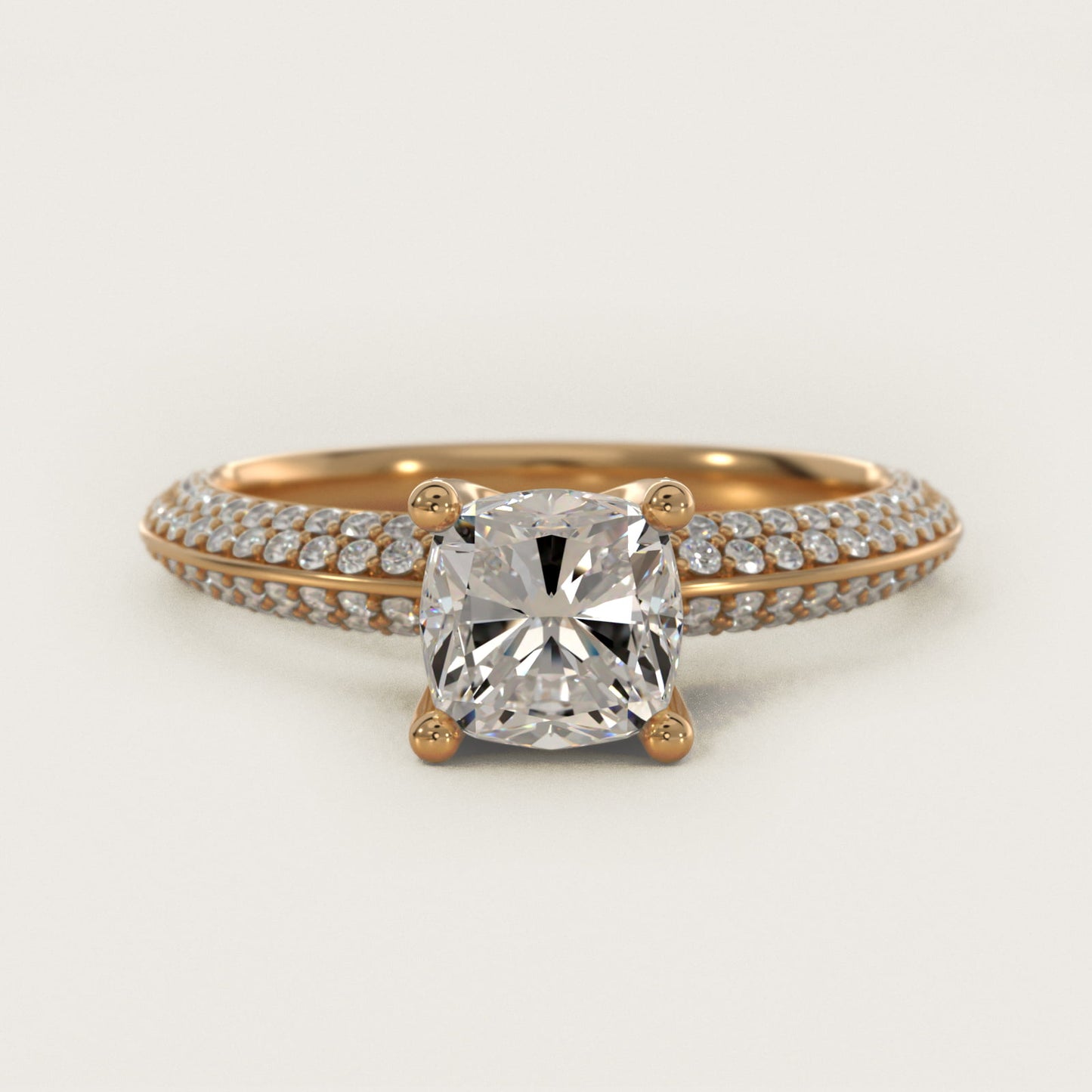 The Gallery Collection™ Knife Edge MicropavŽ Diamond Engagement Ring in 18k Yellow Gold (3/8 ct. tw.) - Cushion Center