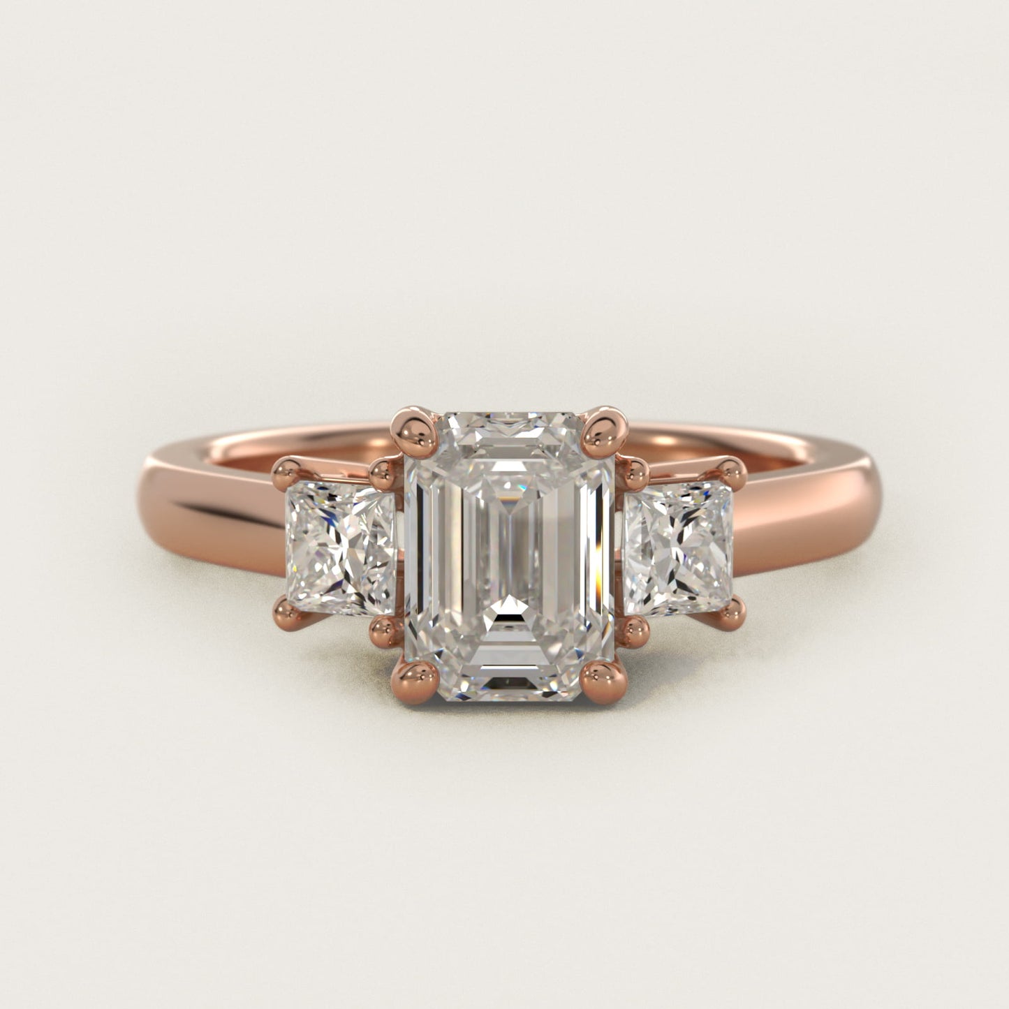 The Gallery Collection™ Princess-Cut Three-Stone Diamond Engagement Ring in 14k Rose Gold (3/8 ct. tw.) - Emerald Center