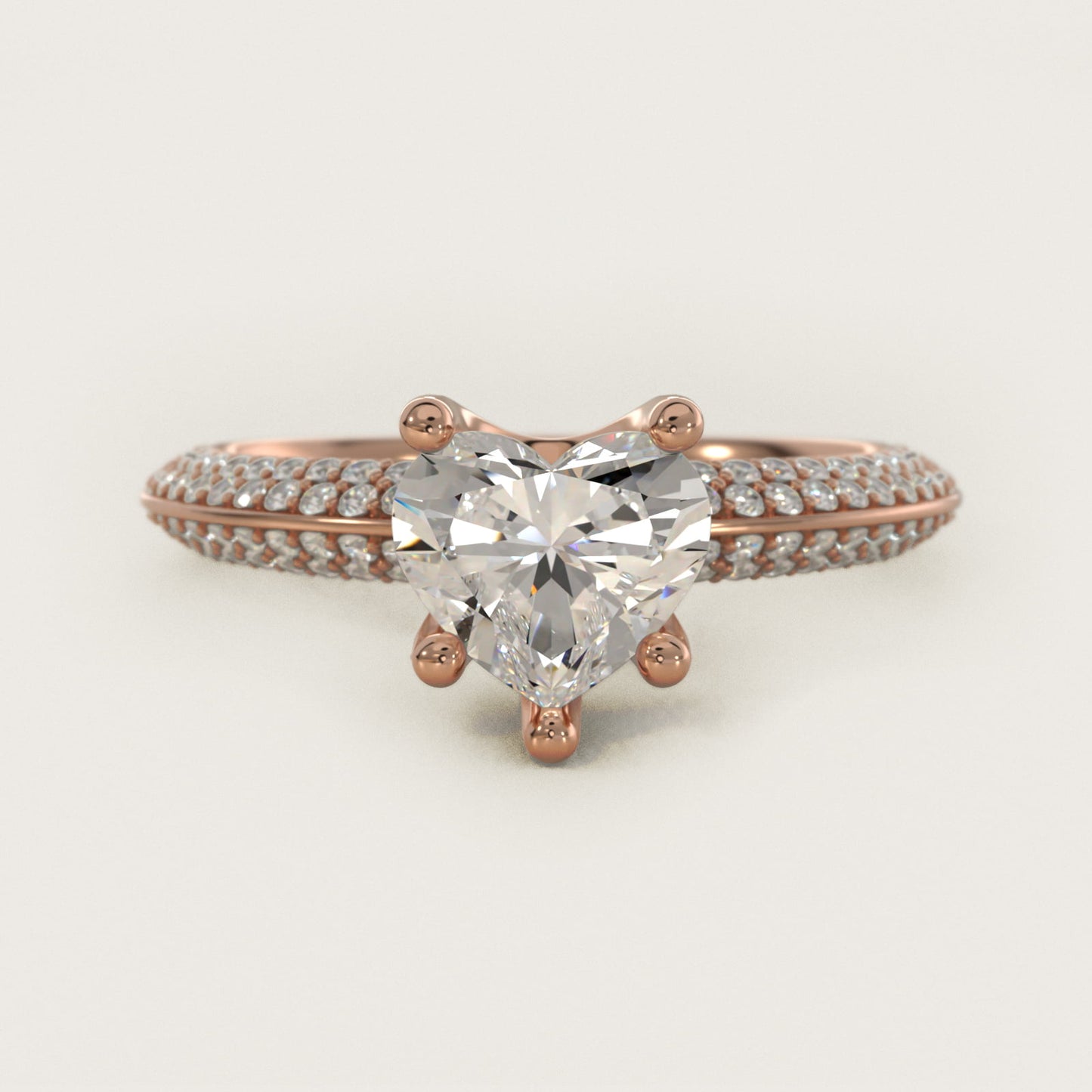 The Gallery Collection™ Knife Edge MicropavŽ Diamond Engagement Ring in 14k Rose Gold (3/8 ct. tw.) - Heart Center