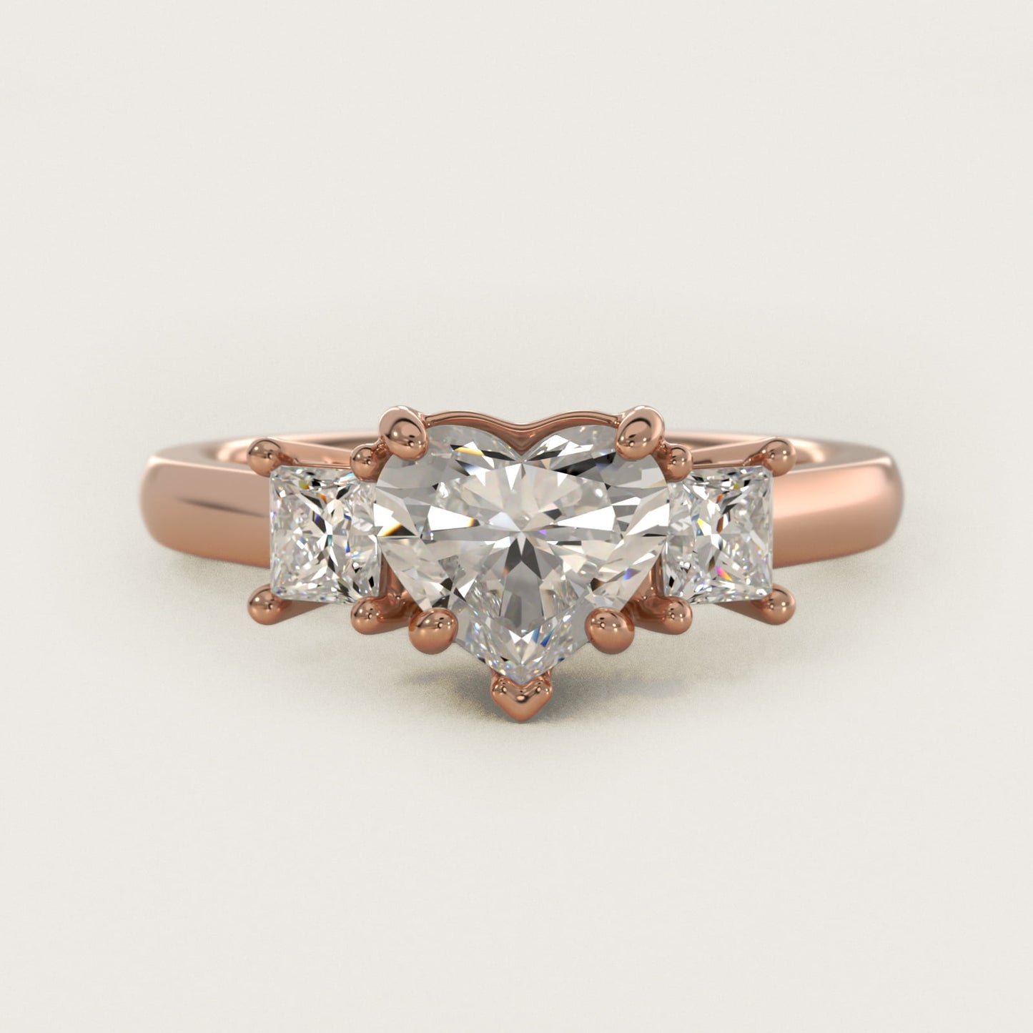 The Gallery Collectionª Princess-Cut Three-Stone Diamond Engagement Ring in 18k Rose Gold (3/8 ct. tw.) - Heart Center