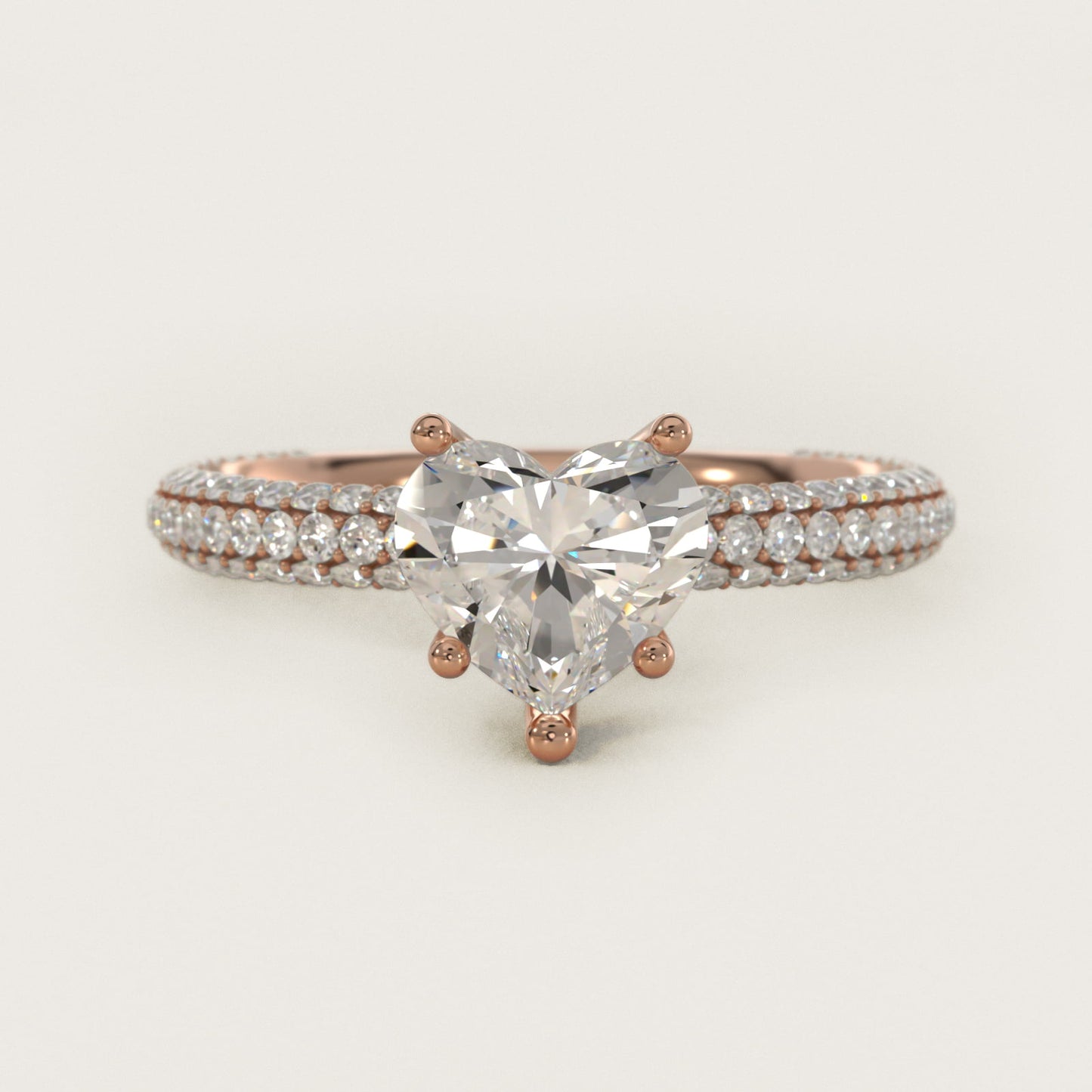 The Gallery Collection™ Rolled MicropavŽ Diamond Engagement Ring in 14k Rose Gold (3/8 ct. tw.) - Heart Center