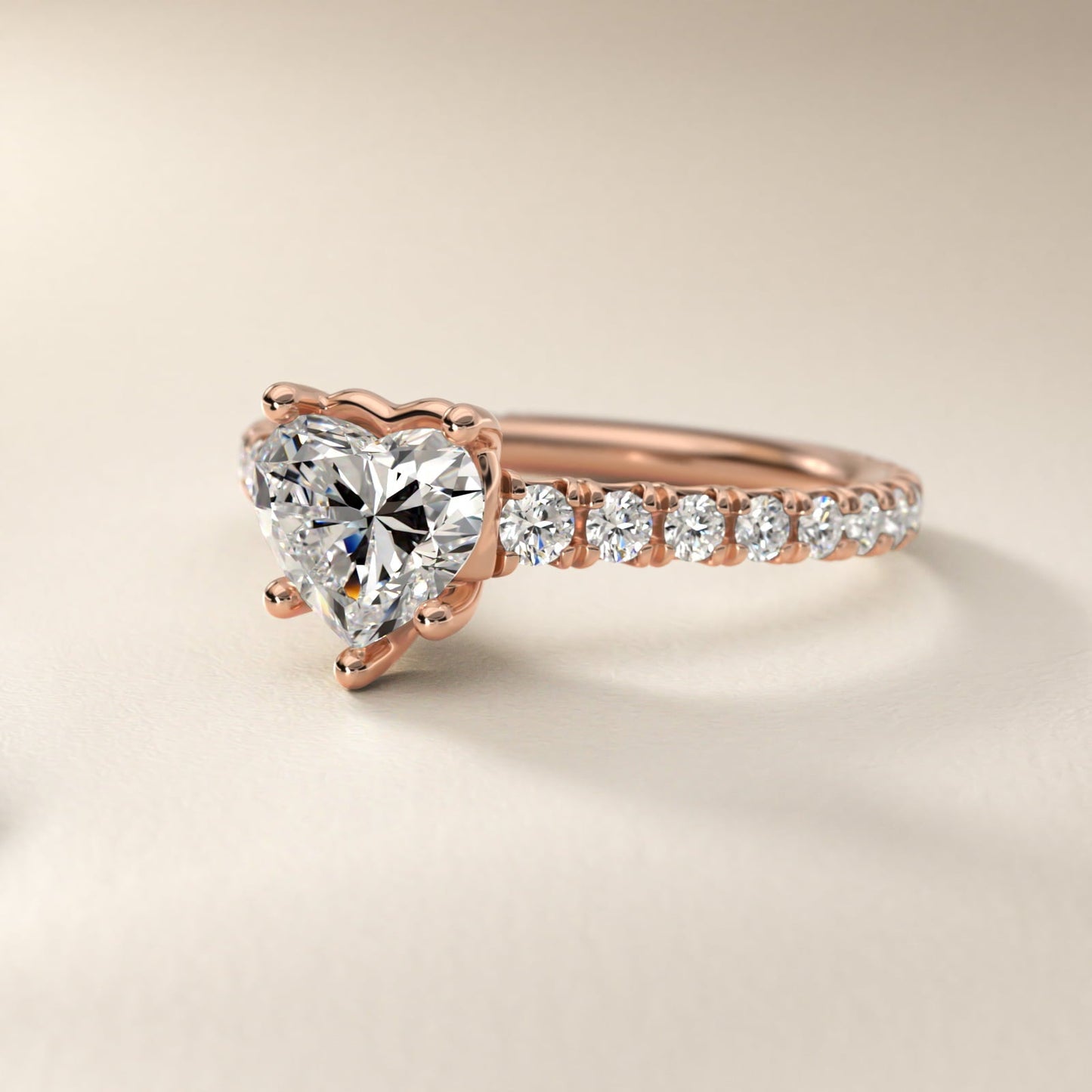 The Gallery Collection? Cathedral Pav? Diamond Engagement Ring in 18k Rose Gold (5/8 ct. tw.) - Heart Center
