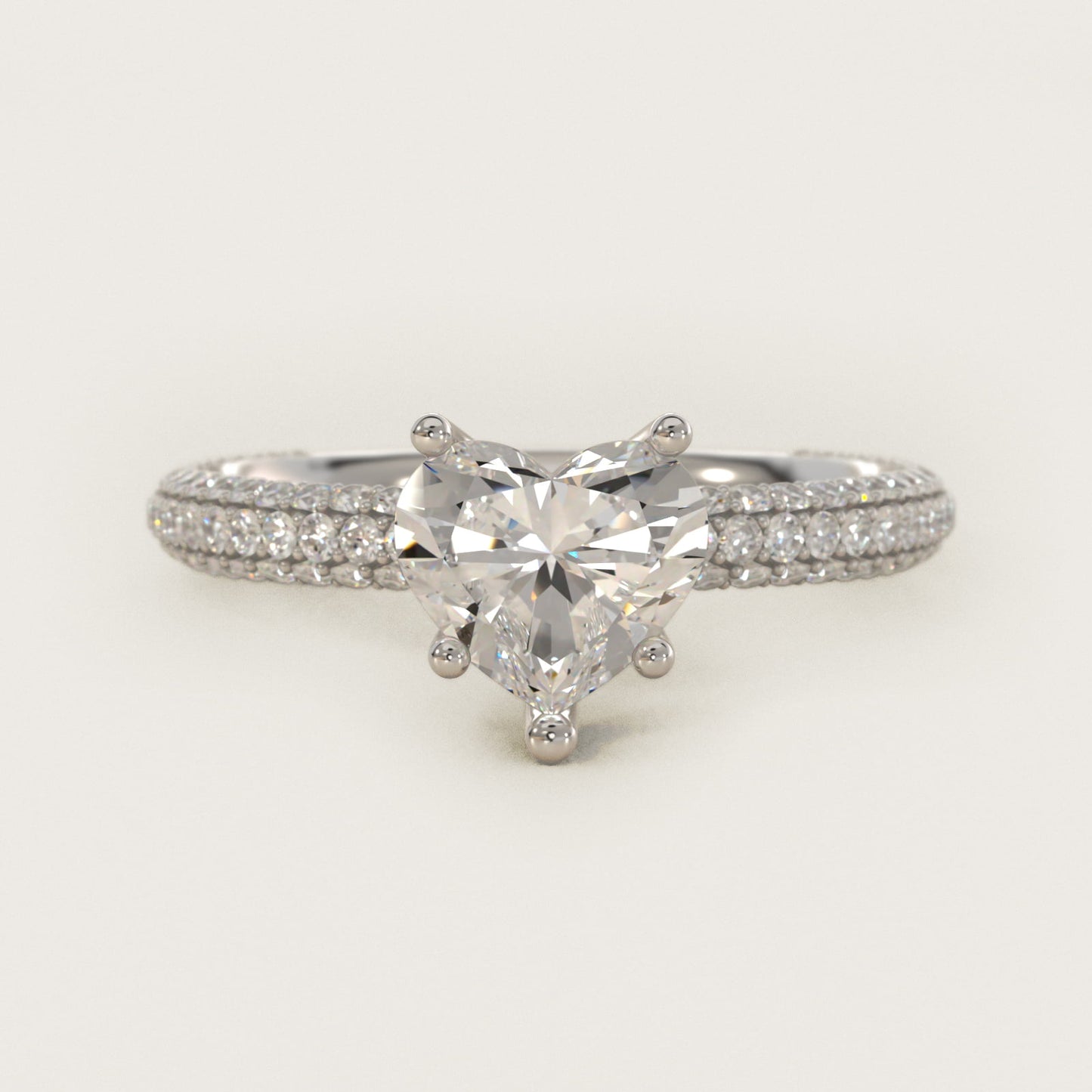 The Gallery Collection™ Rolled MicropavŽ Diamond Engagement Ring in 14k White Gold (3/8 ct. tw.) - Heart Center