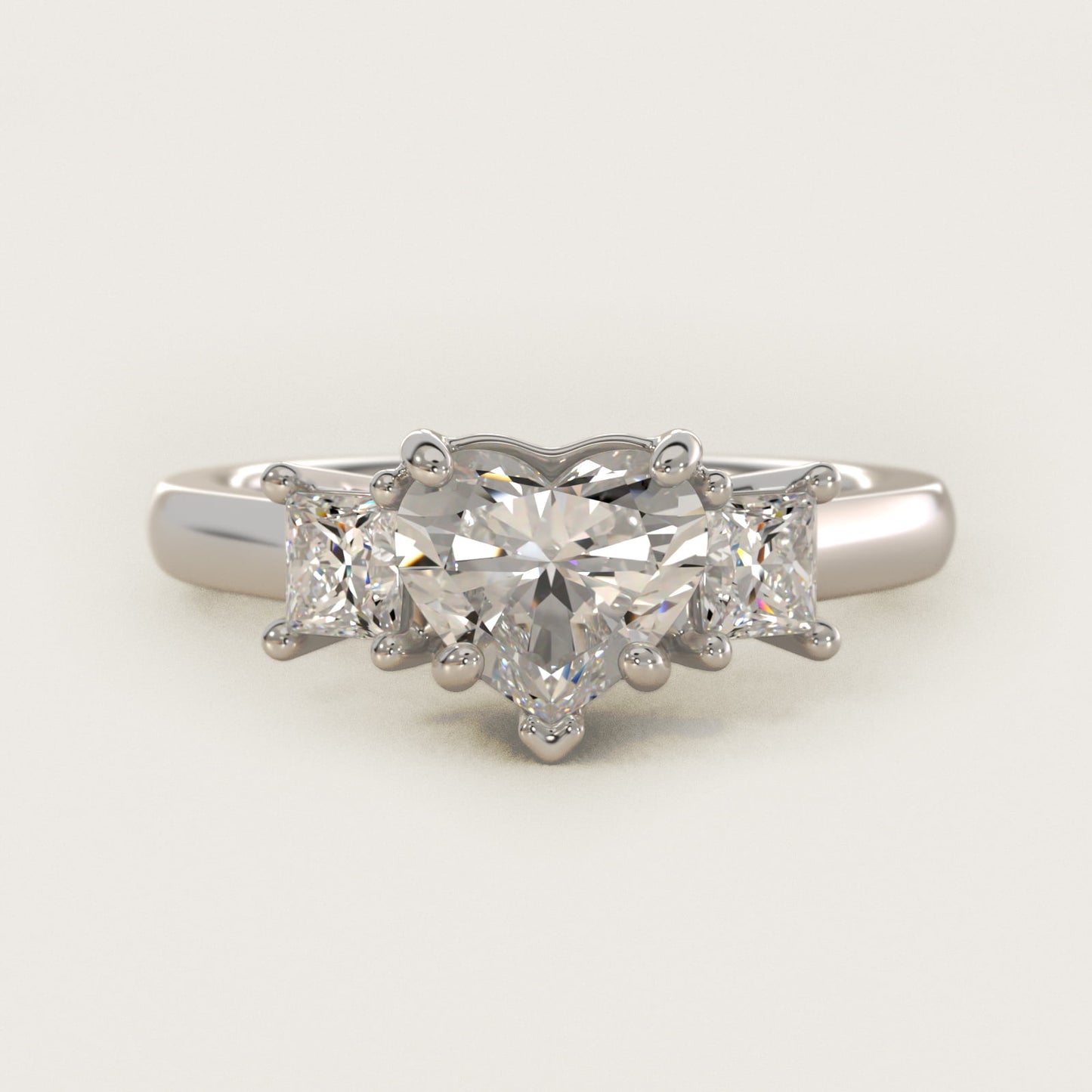The Gallery Collectionª Princess-Cut Three-Stone Diamond Engagement Ring in 18k White Gold (3/8 ct. tw.) - Heart Center