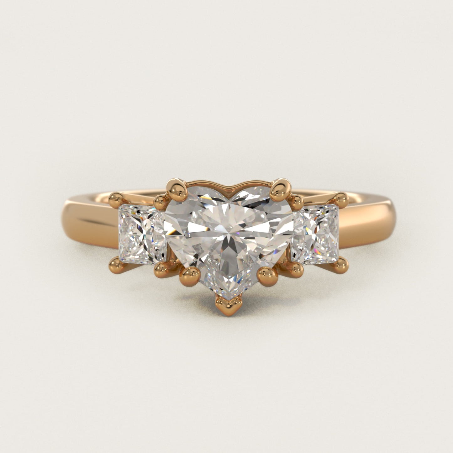 The Gallery Collection™ Princess-Cut Three-Stone Diamond Engagement Ring in 14K Yellow Gold (3/8 ct. tw.) - Heart Center