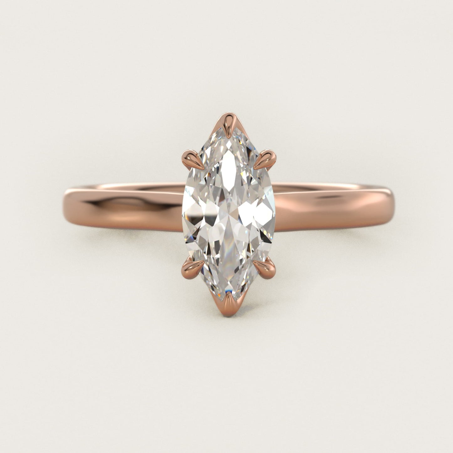 The Gallery Collection Six-Prong Trellis Solitaire Diamond Engagement Ring in 18k Rose Gold - Marquise Center