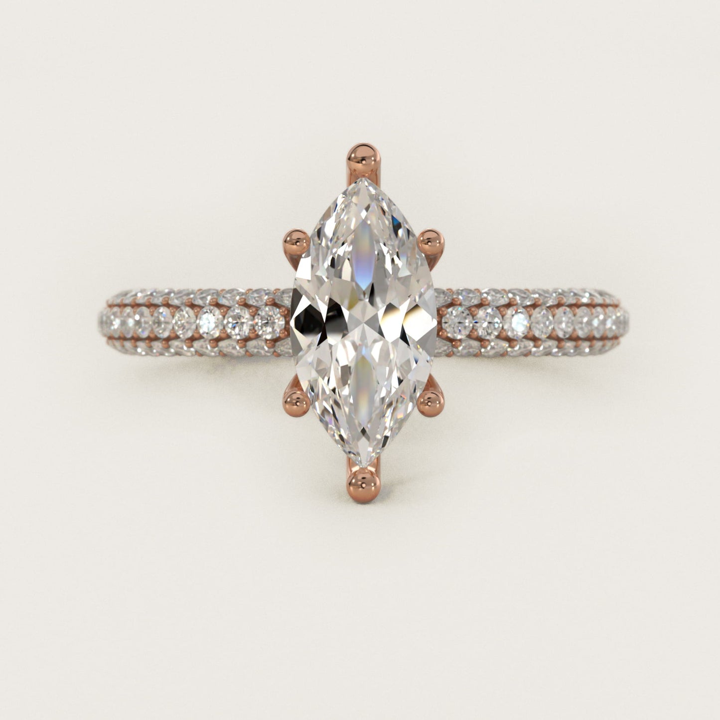 The Gallery Collection™ Rolled MicropavŽ Diamond Engagement Ring in 14k Rose Gold (3/8 ct. tw.) - Marquise Center