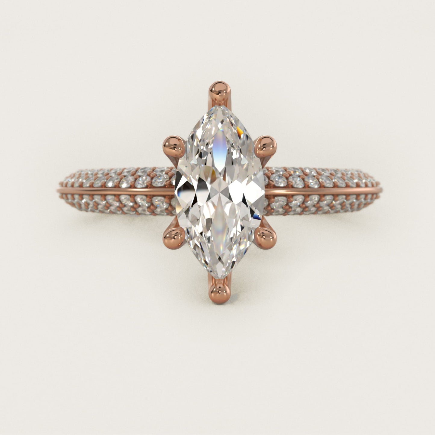 The Gallery Collection™ Knife Edge MicropavŽ Diamond Engagement Ring in 18k Rose Gold (3/8 ct. tw.) - Marquise Center
