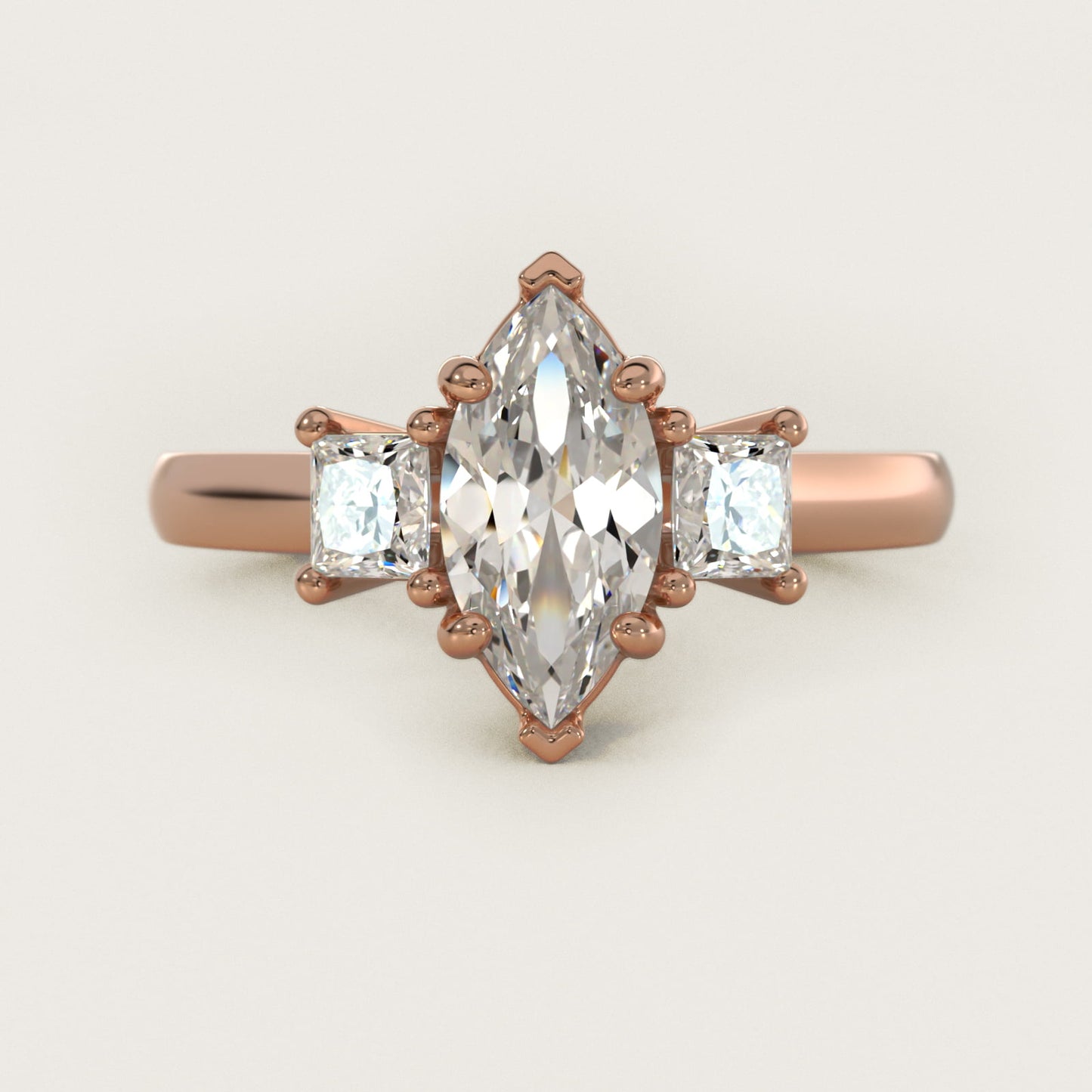 The Gallery Collectionª Princess-Cut Three-Stone Diamond Engagement Ring in 18k Rose Gold (3/8 ct. tw.) - Marquise Center