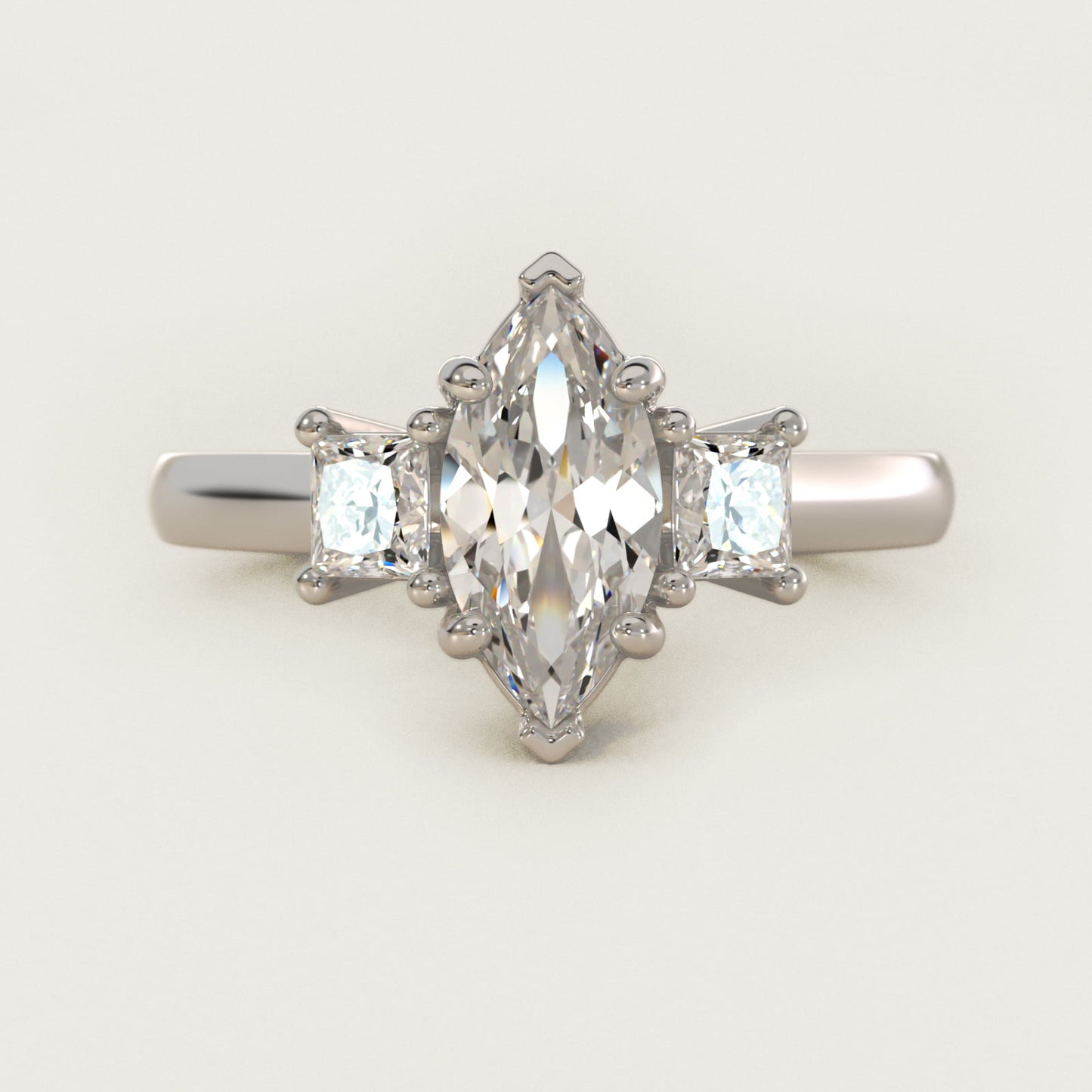 The Gallery Collectionª Princess-Cut Three-Stone Diamond Engagement Ring in 18k White Gold (3/8 ct. tw.) - Marquise Center