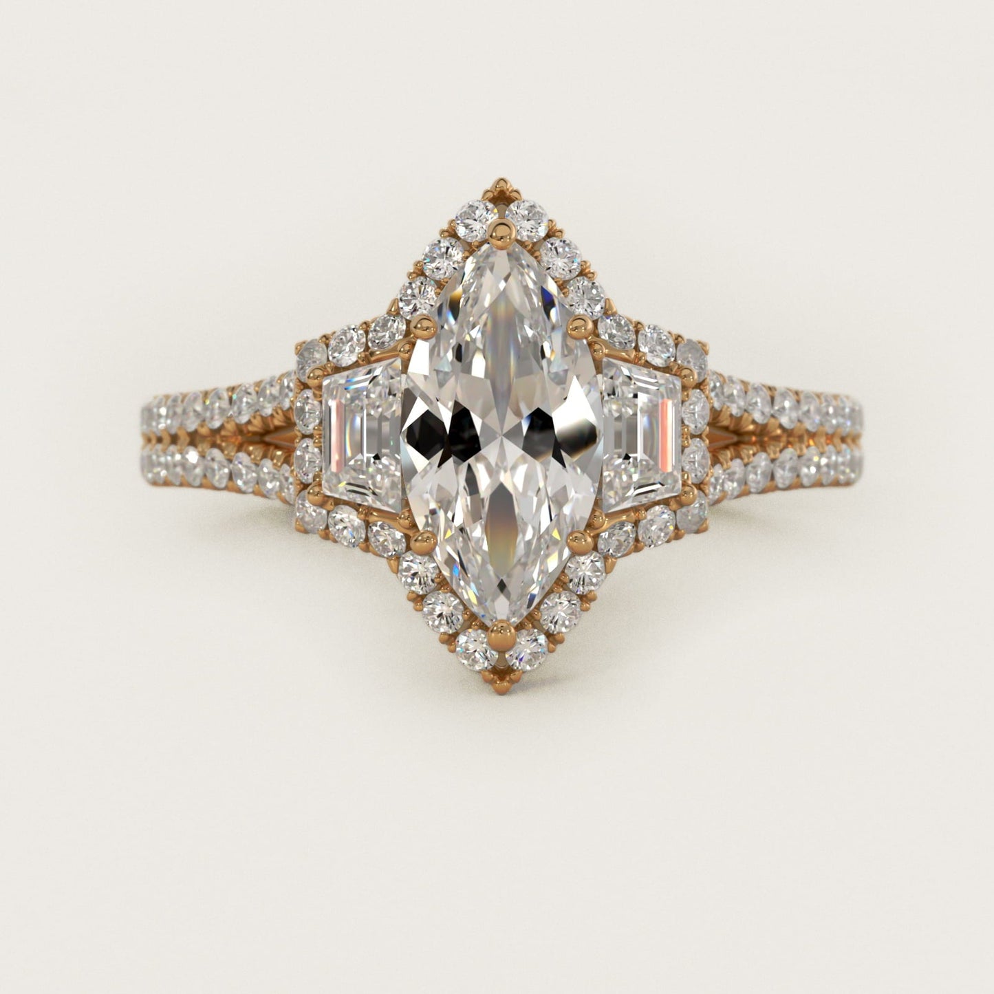 The Gallery Collection? Cathedral Pav? Diamond Engagement Ring in 18k Yellow Gold (5/8 ct. tw.) - Marquise Center