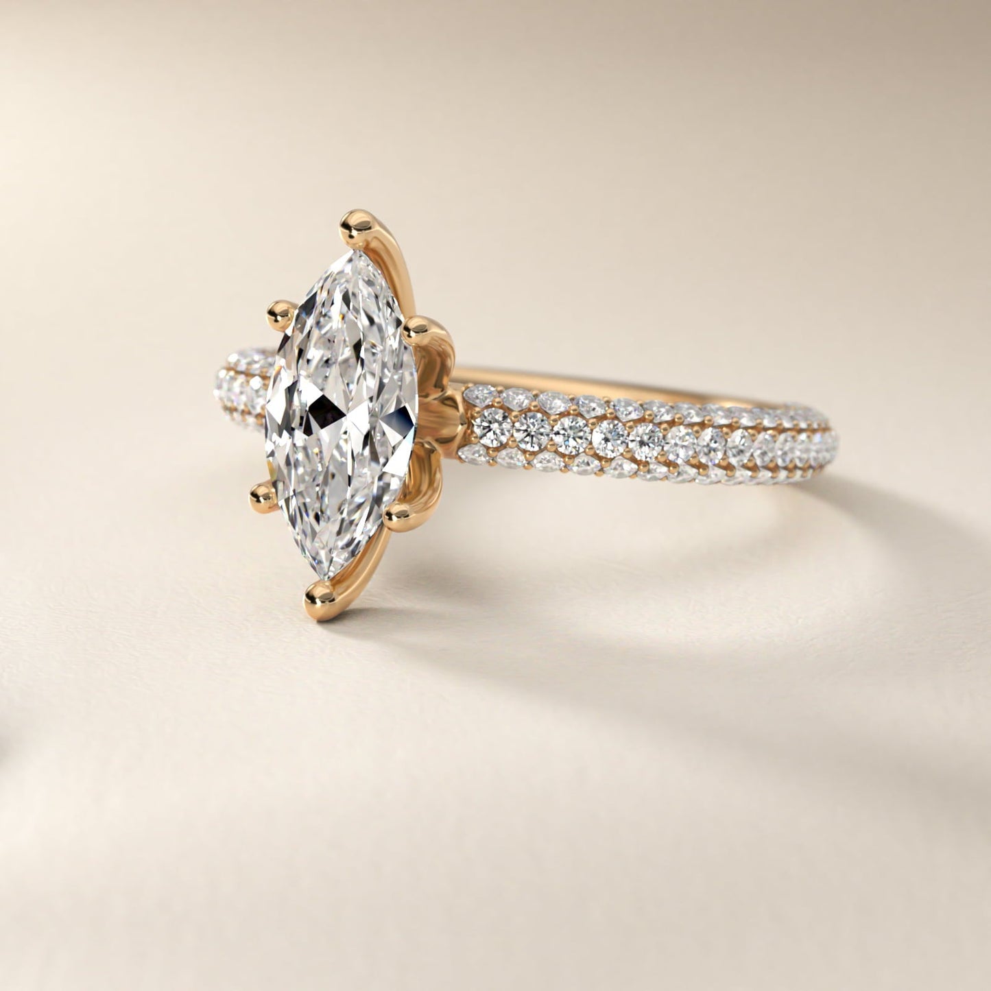 The Gallery Collection? Rolled Micropav? Diamond Engagement Ring in 18k Yellow Gold (3/8 ct. tw.) - Marquise Center