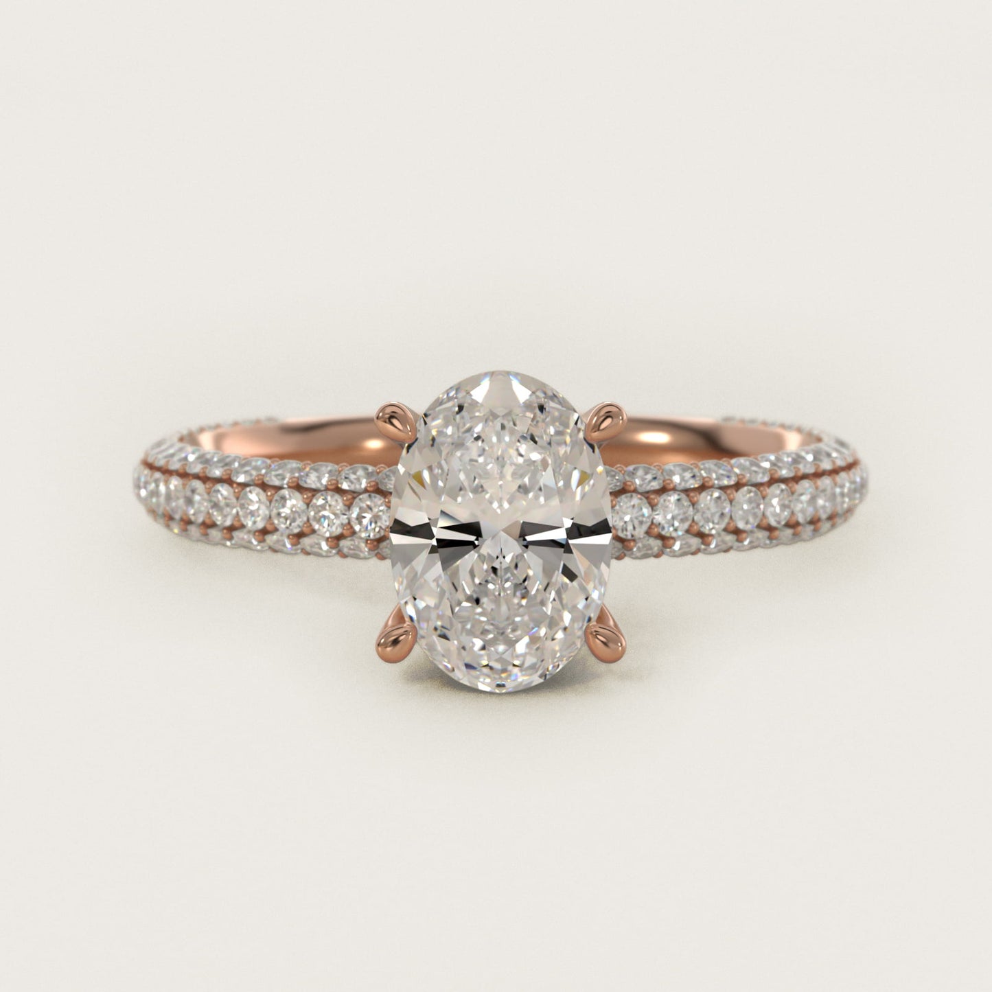 The Gallery Collection™ Rolled MicropavŽ Diamond Engagement Ring in 14k Rose Gold (3/8 ct. tw.) - Oval Center