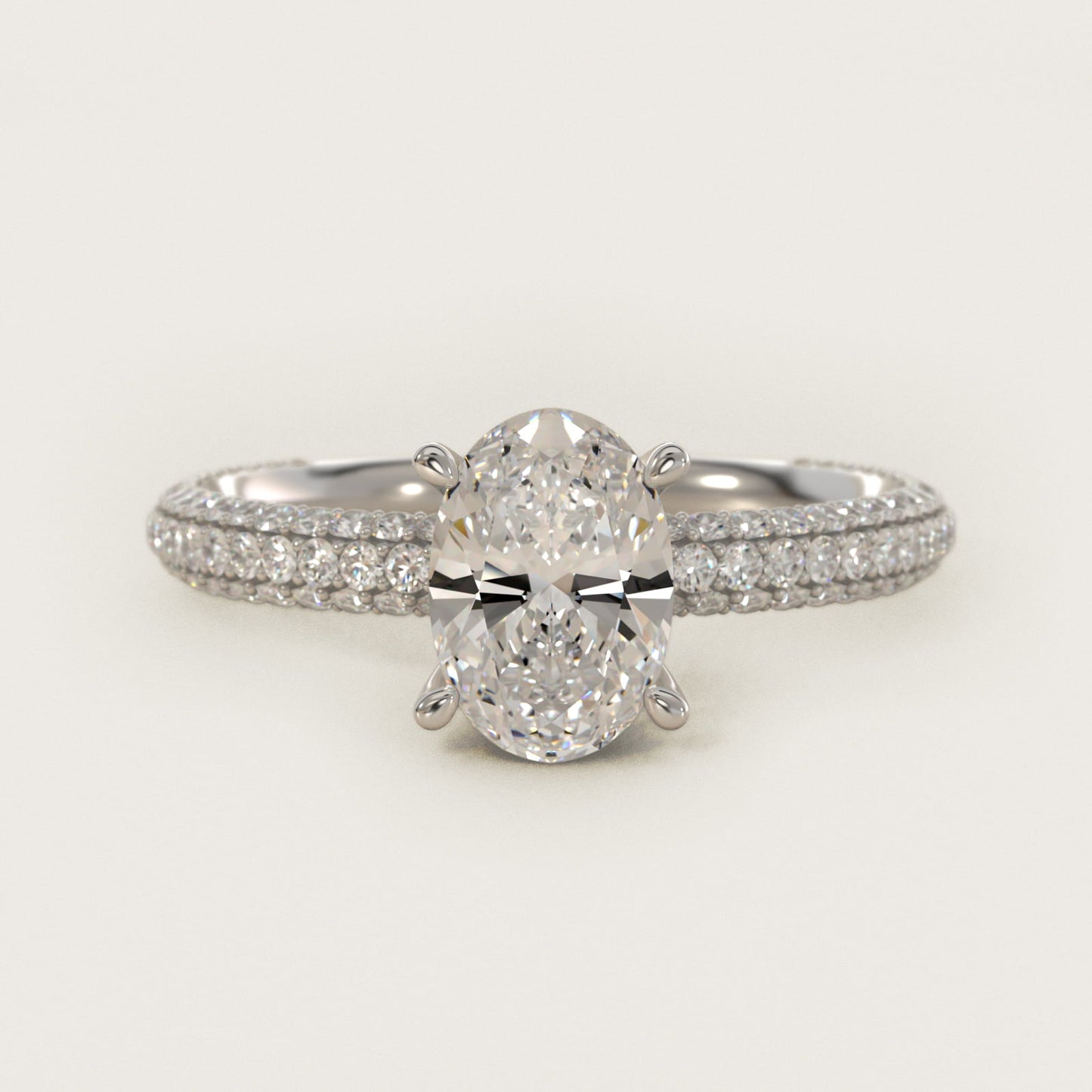 The Gallery Collection™ Rolled MicropavŽ Diamond Engagement Ring in 14k White Gold (3/8 ct. tw.) - Oval Center