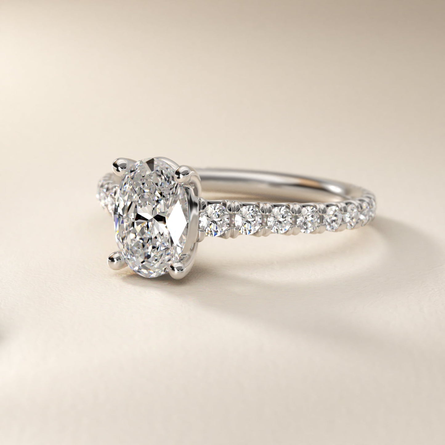 The Gallery Collection™ Cathedral PavŽ Diamond Engagement Ring in 14k White Gold (5/8 ct. tw.) - Oval Center