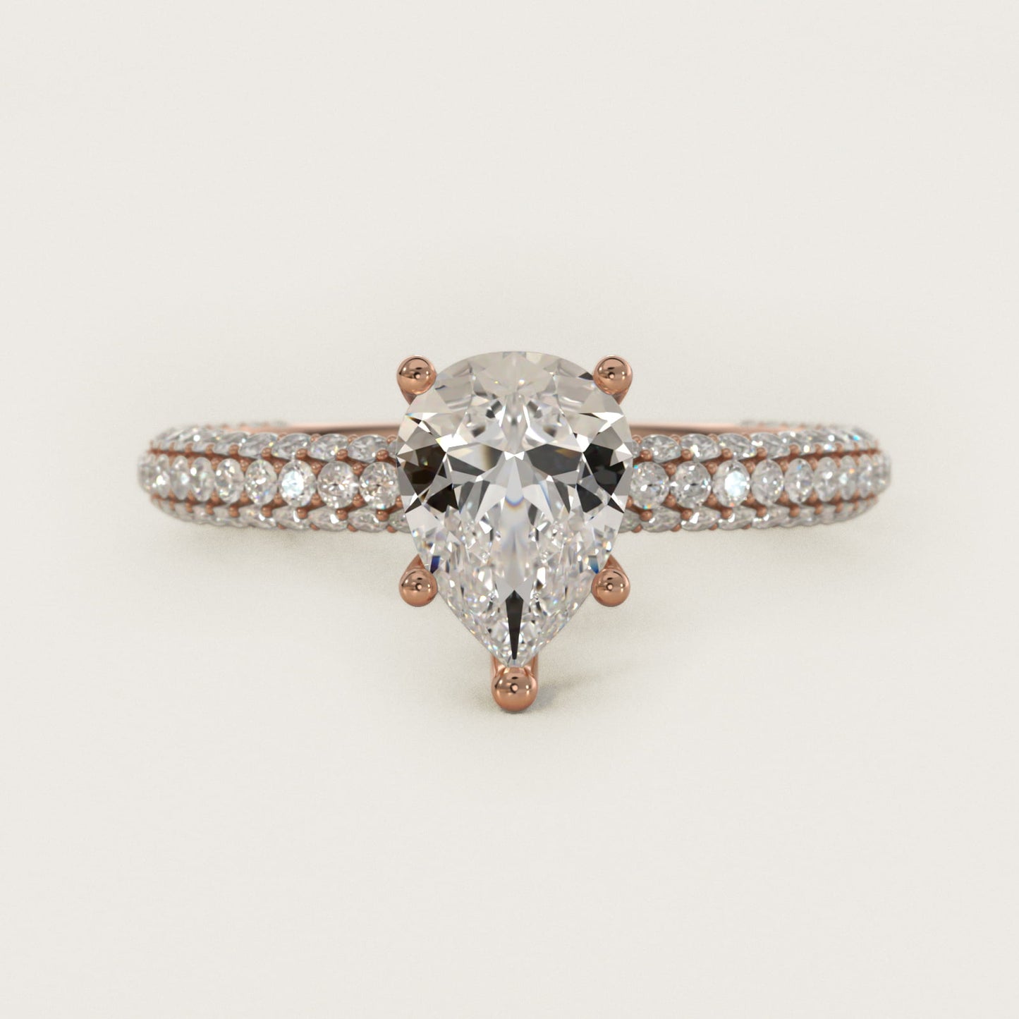The Gallery Collection™ Rolled MicropavŽ Diamond Engagement Ring in 14k Rose Gold (3/8 ct. tw.) - Pear Center
