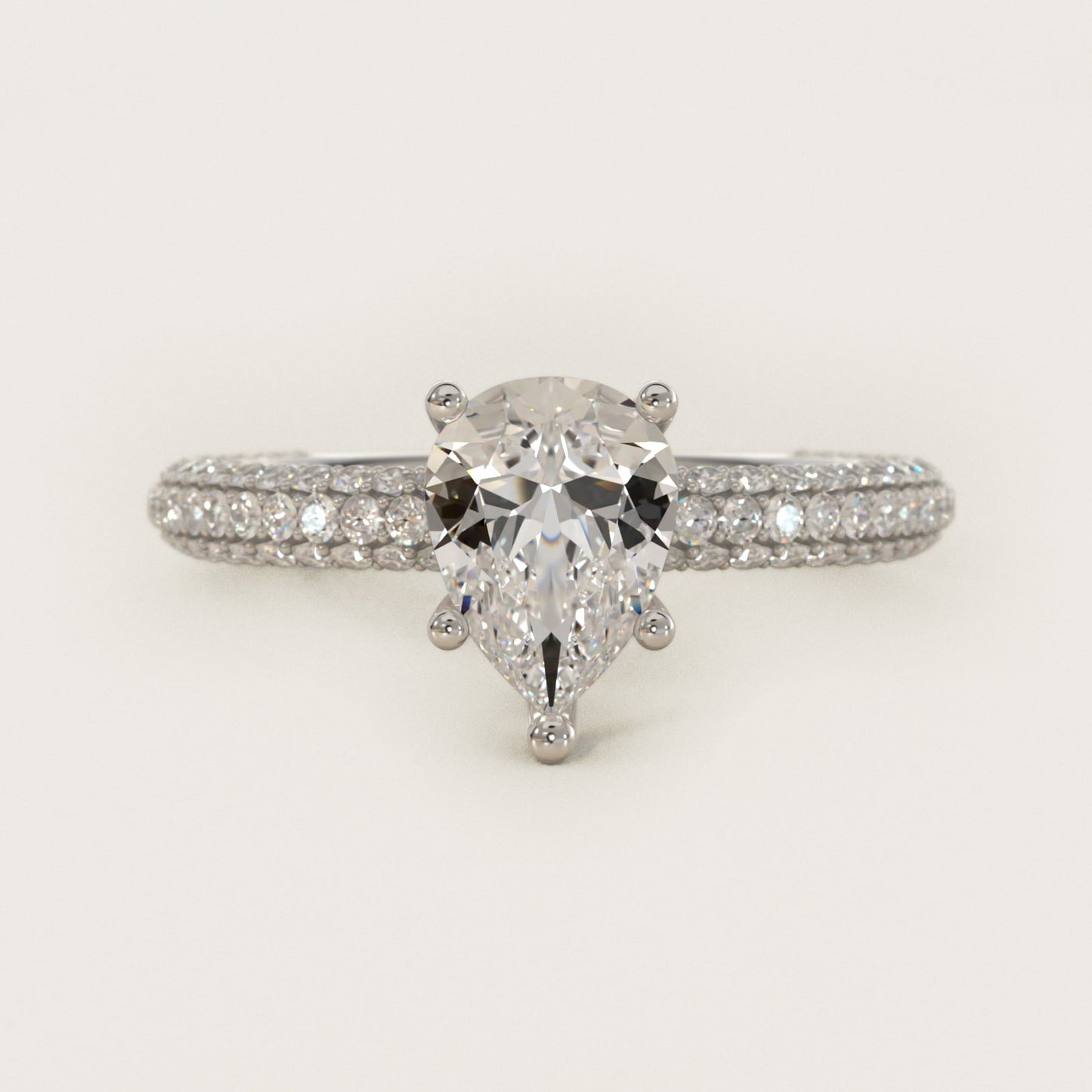 The Gallery Collection™ Rolled MicropavŽ Diamond Engagement Ring in 14k White Gold (3/8 ct. tw.) - Pear Center