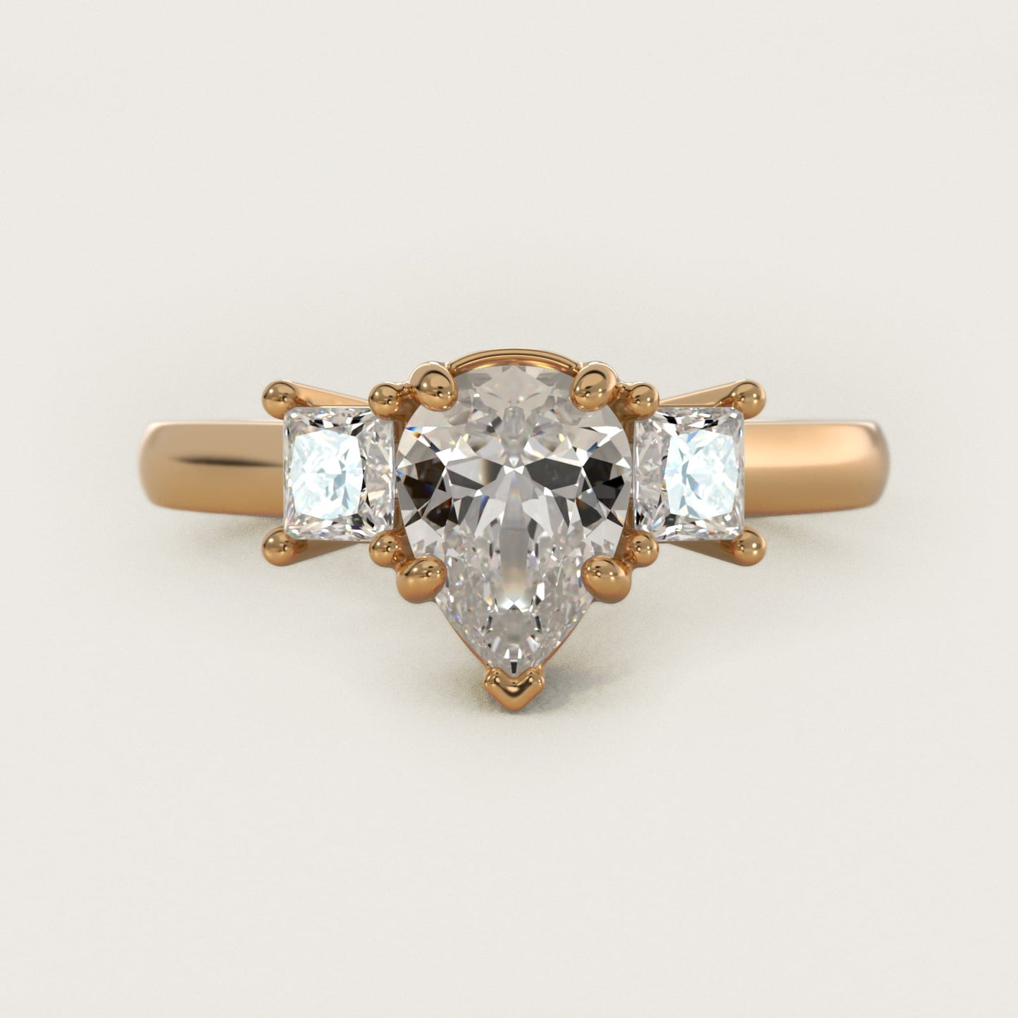 The Gallery Collection™ Princess-Cut Three-Stone Diamond Engagement Ring in 14K Yellow Gold (3/8 ct. tw.) - Pear Center