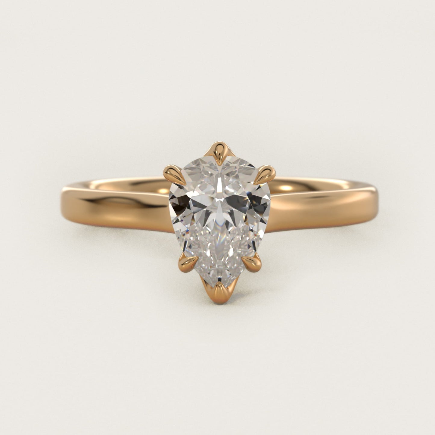 The Gallery Collection Six-Prong Trellis Solitaire Diamond Engagement Ring in 18k Yellow Gold - Pear Center