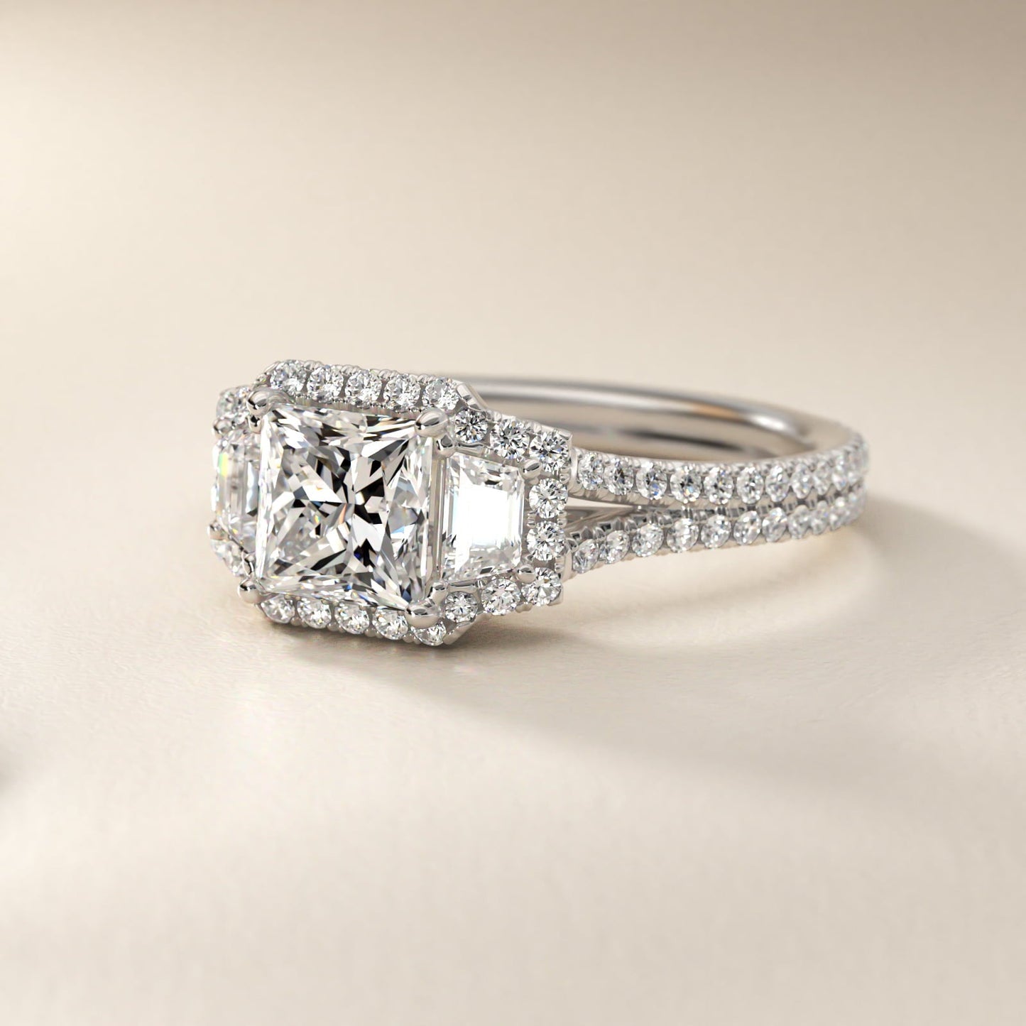 The Gallery Collection? Cathedral Pav? Diamond Engagement Ring in 18k White Gold (5/8 ct. tw.) - Princess Center