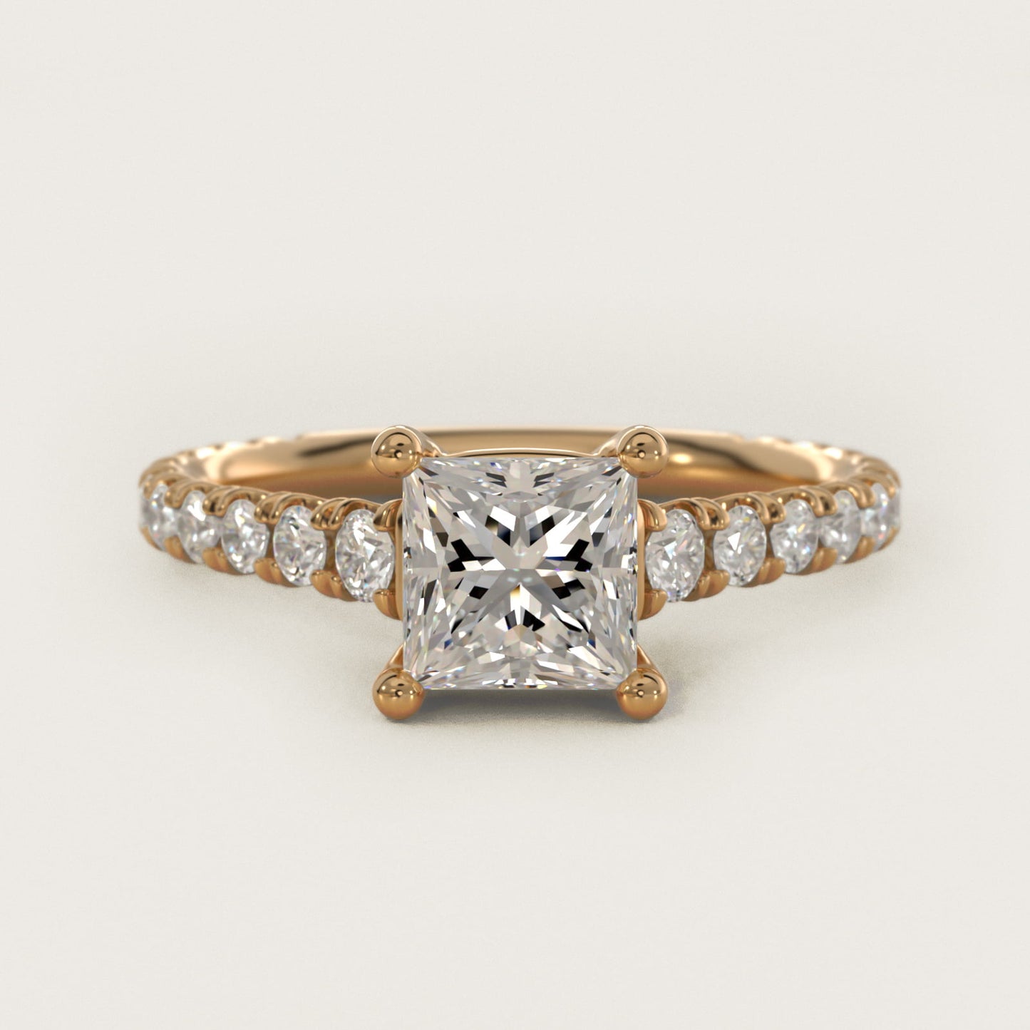 The Gallery Collection™ Cathedral PavŽ Diamond Engagement Ring in 14K Yellow Gold (5/8 ct. tw.) - Princess Center
